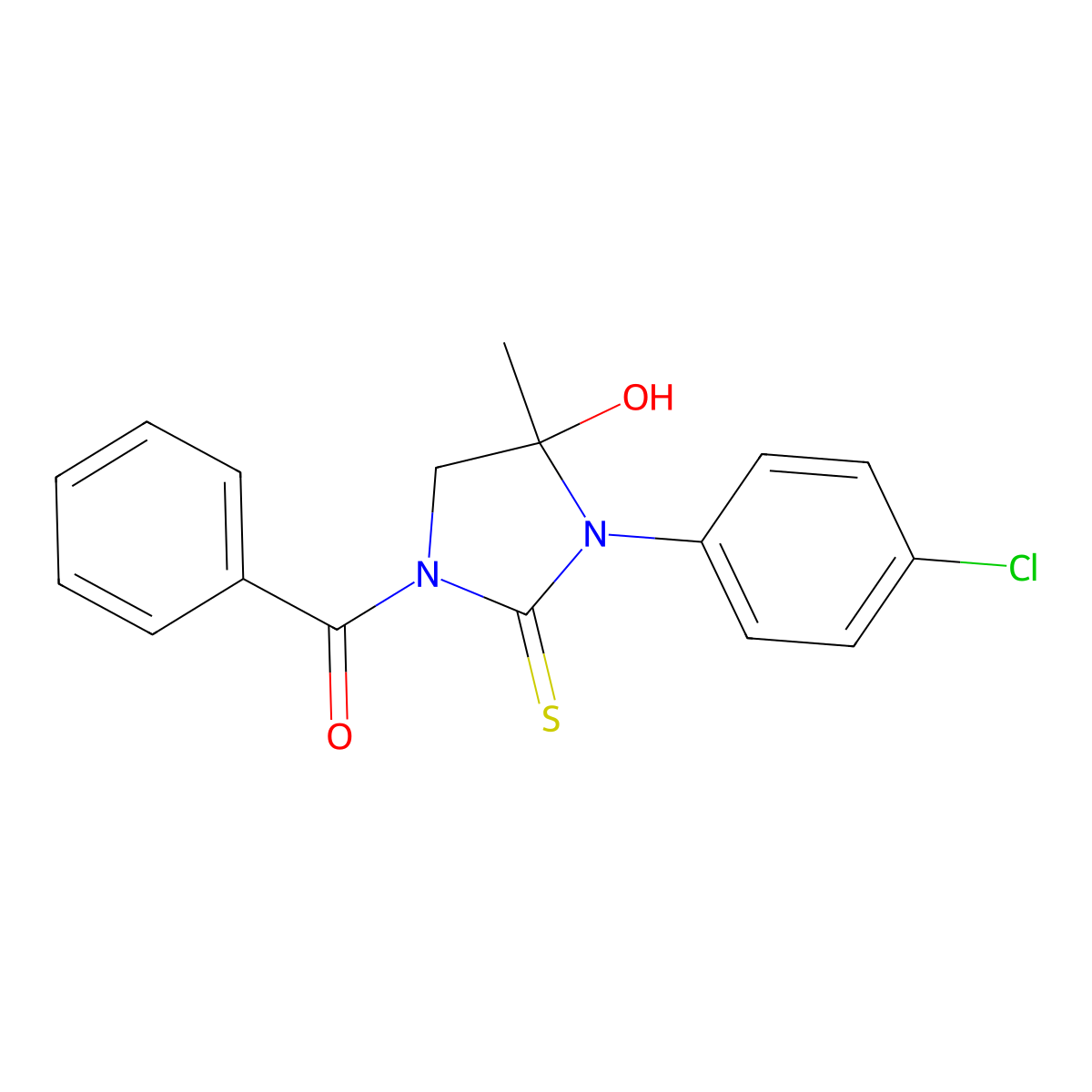 1-Benzoyl-3-(4-chlorophenyl)-4-hydroxy-4-methylimidazolidine-2-thione molecular structure, CAS 496769-53-0