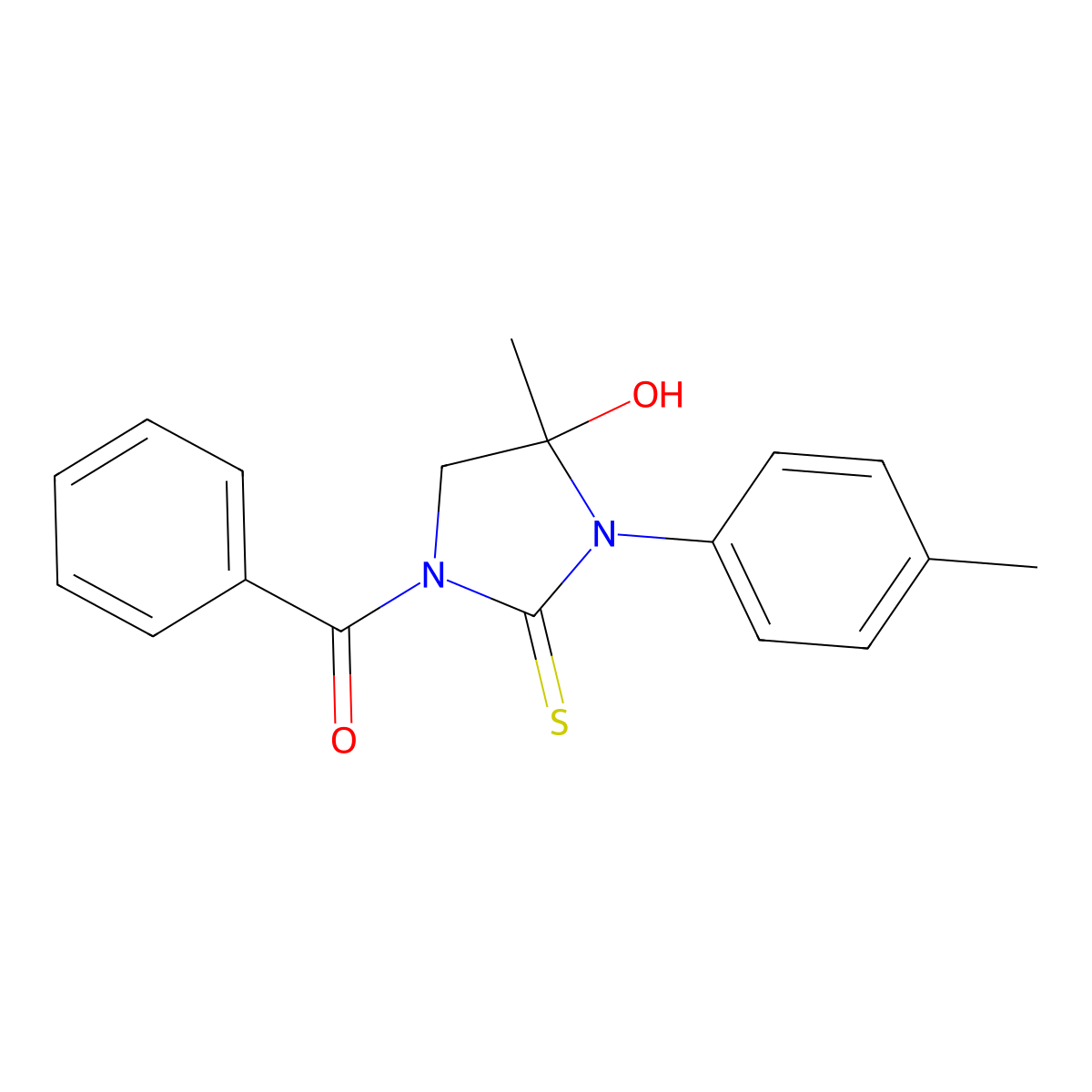 1-Benzoyl-4-hydroxy-4-methyl-3-(4-methylphenyl)imidazolidine-2-thione molecular structure, CAS 496769-57-4