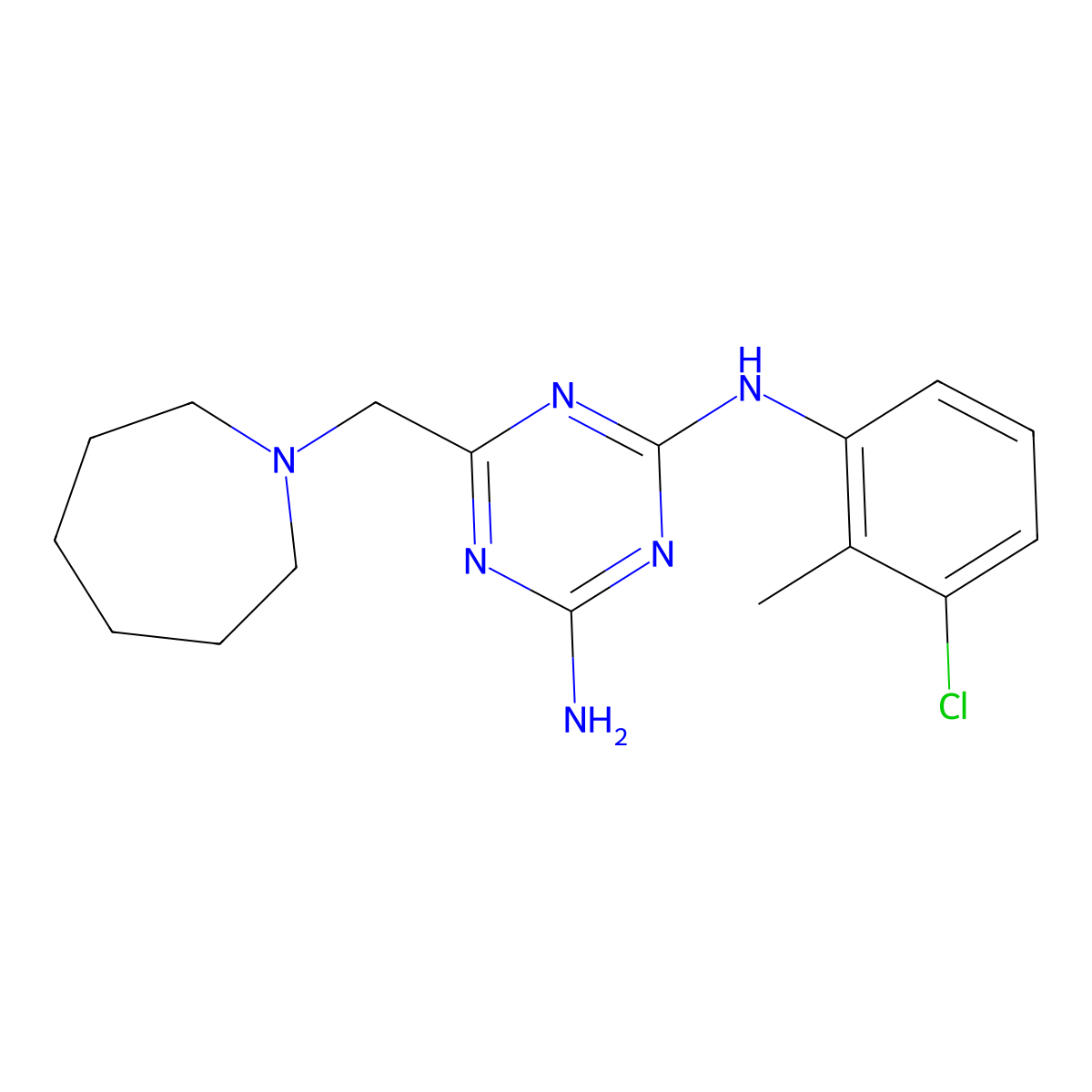 6-(azepan-1-ylmethyl)-N-(3-chloro-2-methylphenyl)-1,3,5-triazine-2,4-diamine molecular structure, CAS 496771-21-2
