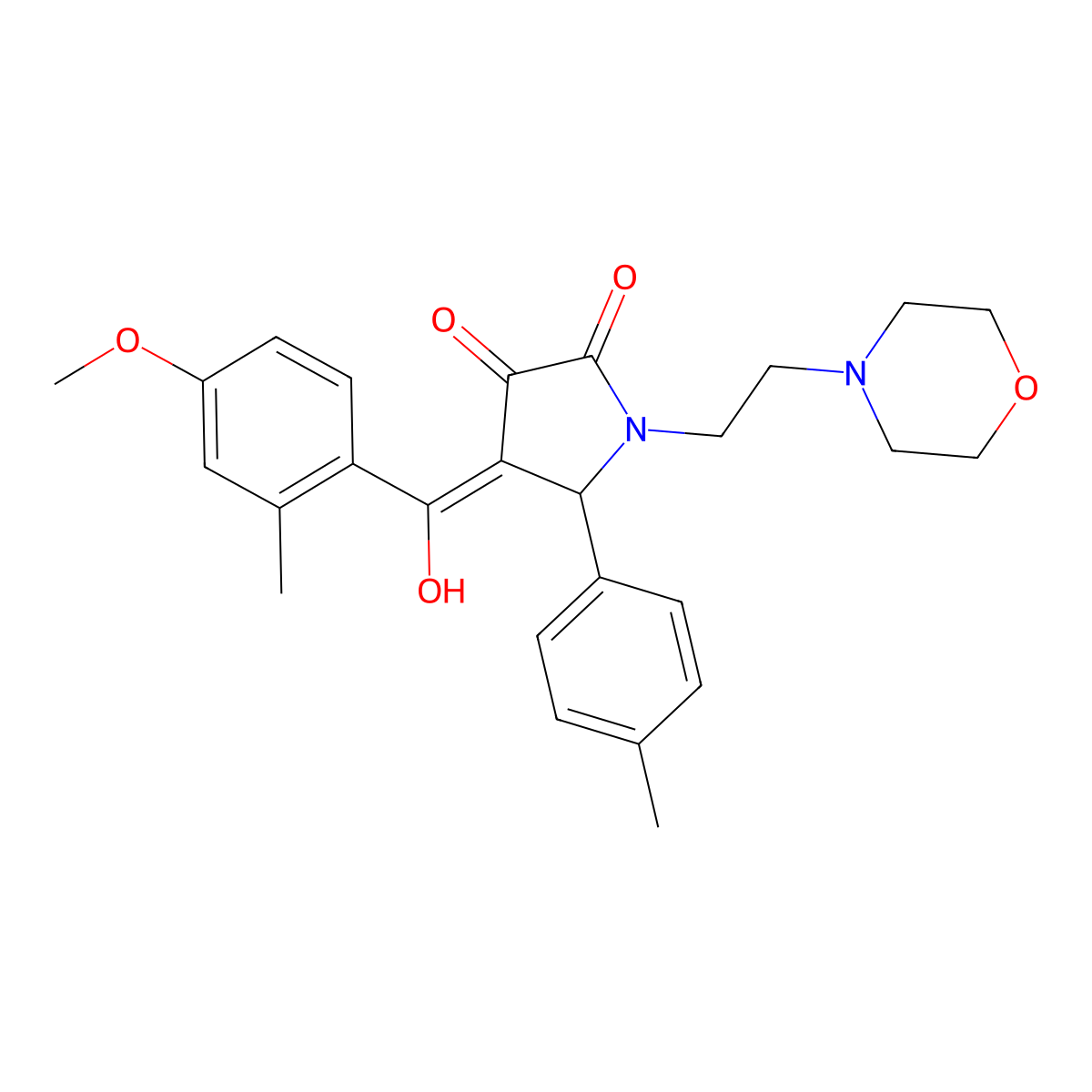3-hydroxy-4-(4-methoxy-2-methylbenzoyl)-5-(4-methylphenyl)-1-[2-(morpholin-4-yl)ethyl]-2,5-dihydro-1H-pyrrol-2-one molecular structure, CAS 496771-66-5