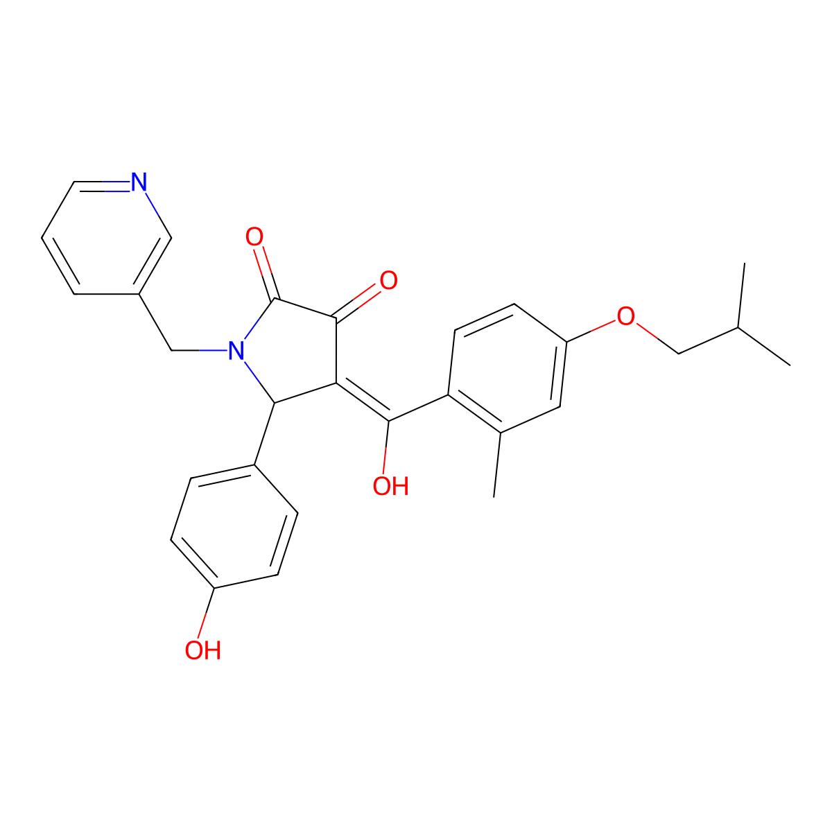 3-hydroxy-5-(4-hydroxyphenyl)-4-[2-methyl-4-(2-methylpropoxy)benzoyl]-1-[(pyridin-3-yl)methyl]-2,5-dihydro-1H-pyrrol-2-one molecular structure, CAS 496771-68-7