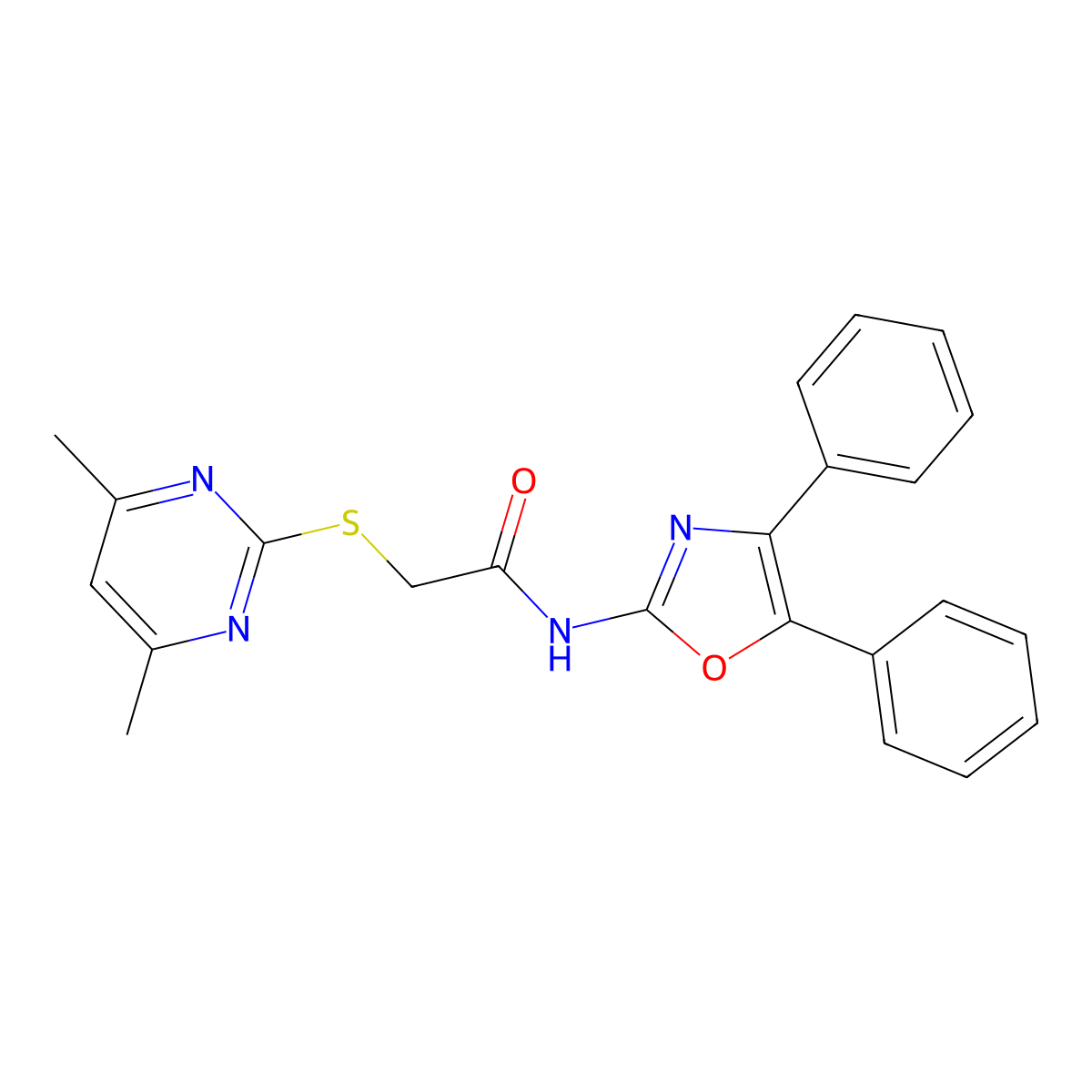 2-[(4,6-dimethyl-2-pyrimidinyl)thio]-N-(4,5-diphenyl-2-oxazolyl)acetamide molecular structure, CAS 496771-73-4