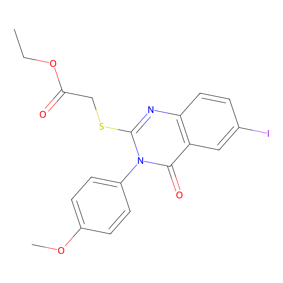 Ethyl 2-[6-iodo-3-(4-methoxyphenyl)-4-oxoquinazolin-2-yl]sulfanylacetate molecular structure, CAS 496771-88-1