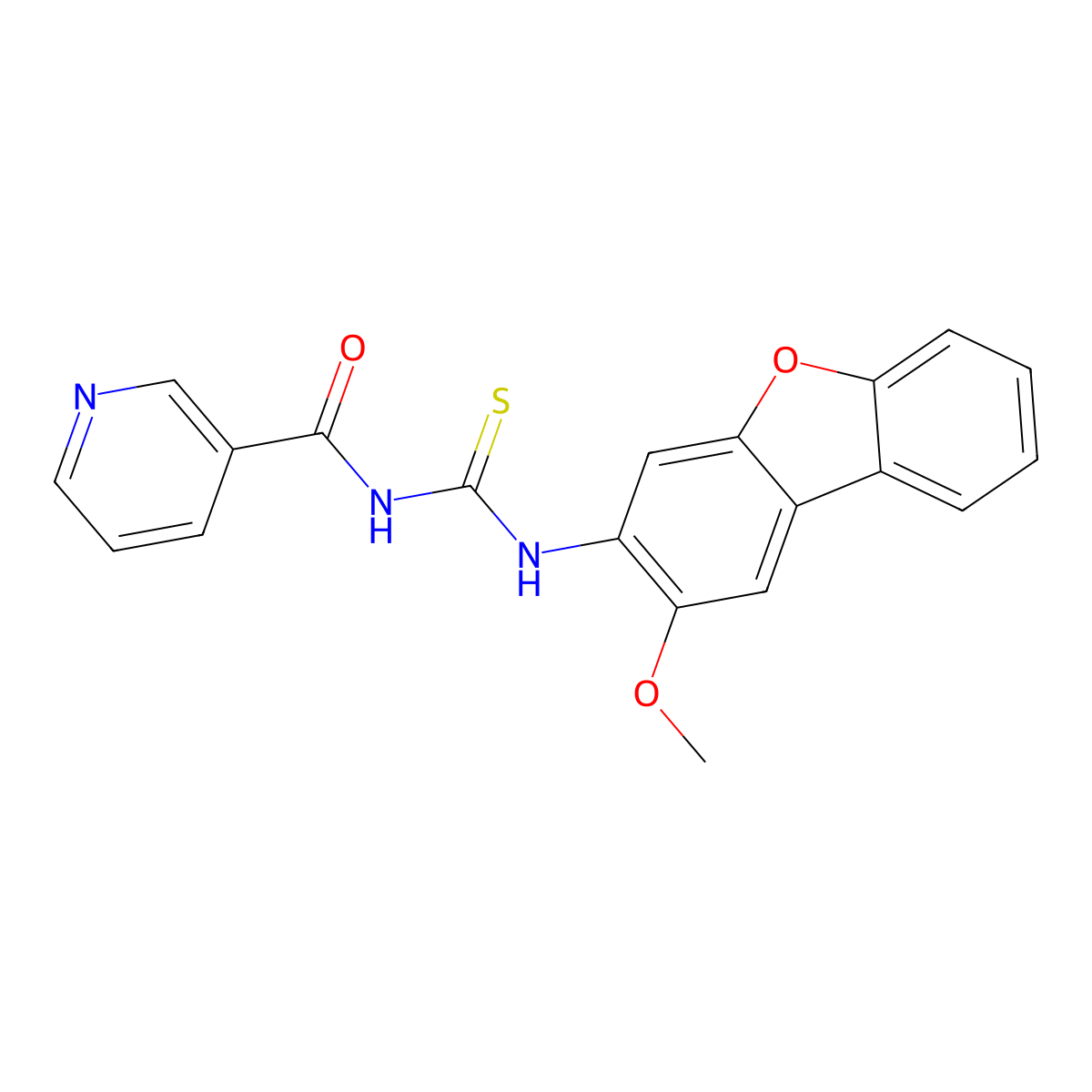 N-[(2-methoxydibenzofuran-3-yl)carbamothioyl]pyridine-3-carboxamide molecular structure, CAS 496772-01-1