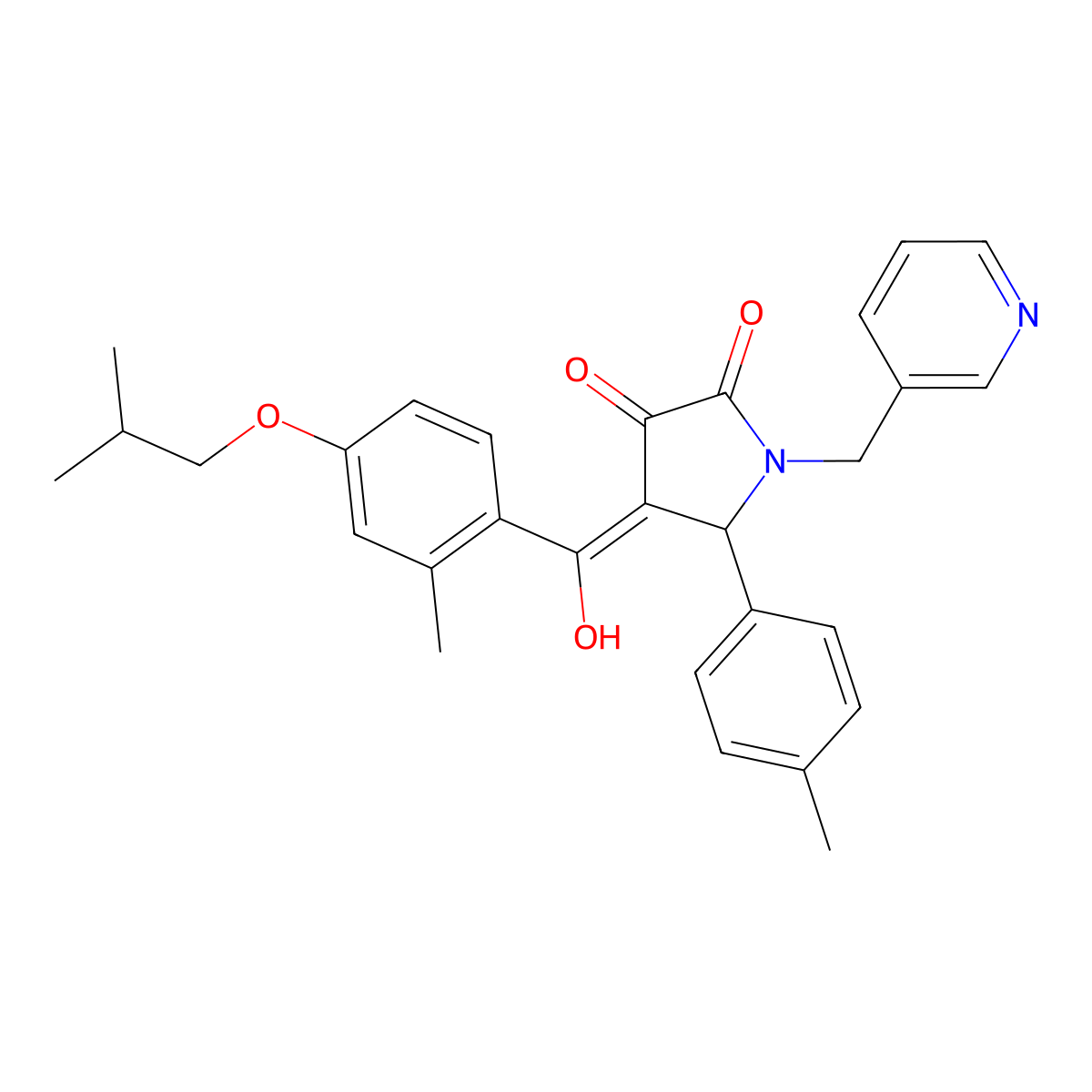 3-hydroxy-4-[2-methyl-4-(2-methylpropoxy)benzoyl]-5-(4-methylphenyl)-1-[(pyridin-3-yl)methyl]-2,5-dihydro-1H-pyrrol-2-one molecular structure, CAS 496772-18-0