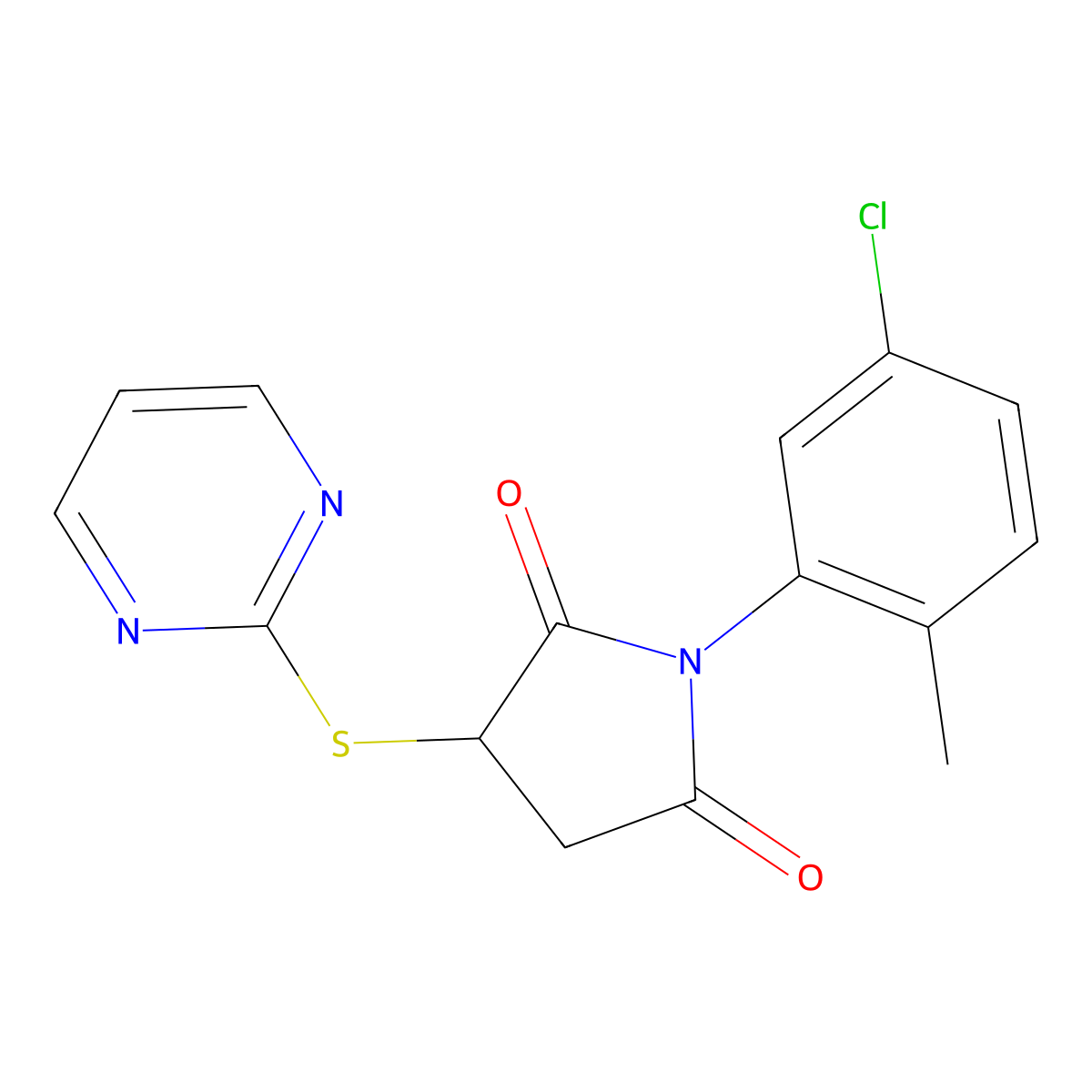 1-(5-Chloro-2-methylphenyl)-3-(pyrimidin-2-ylsulfanyl)pyrrolidine-2,5-dione molecular structure, CAS 496772-29-3