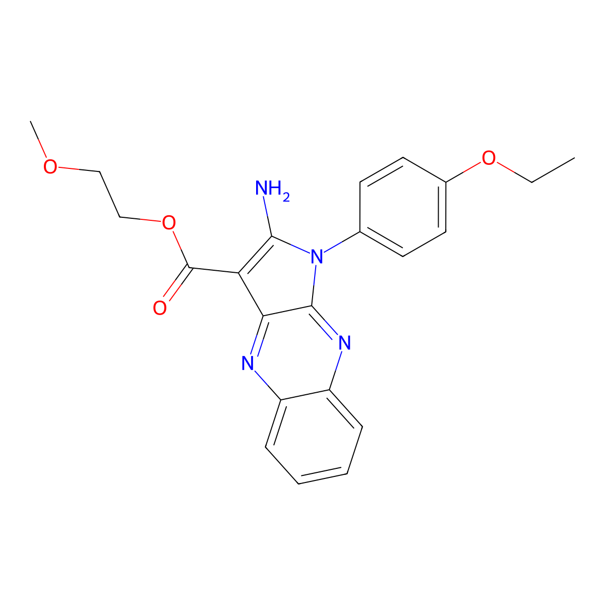 2-methoxyethyl 2-amino-1-(4-ethoxyphenyl)-1H-pyrrolo[2,3-b]quinoxaline-3-carboxylate molecular structure, CAS 496772-57-7