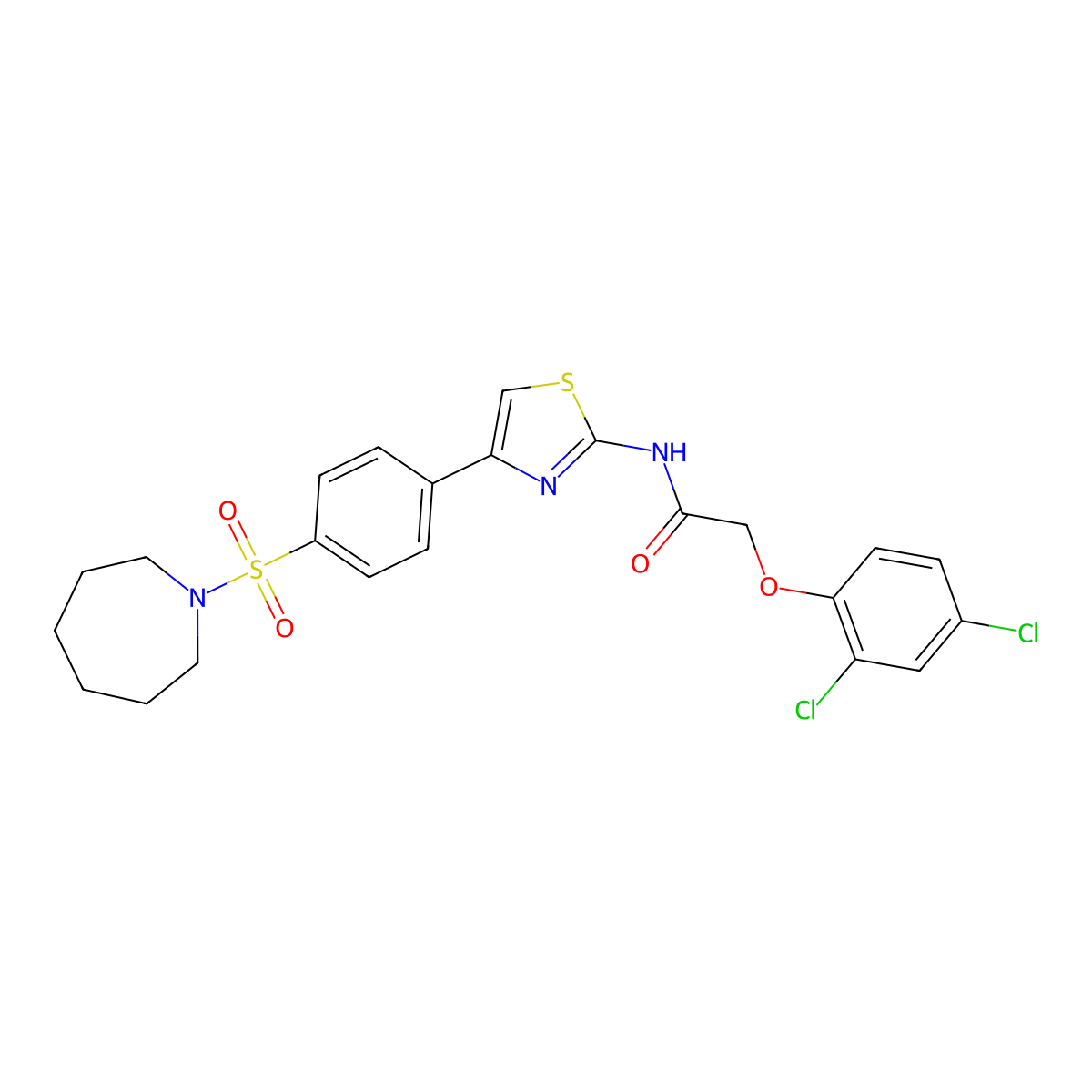 N-{4-[4-(azepan-1-ylsulfonyl)phenyl]-1,3-thiazol-2-yl}-2-(2,4-dichlorophenoxy)acetamide molecular structure, CAS 496773-26-3