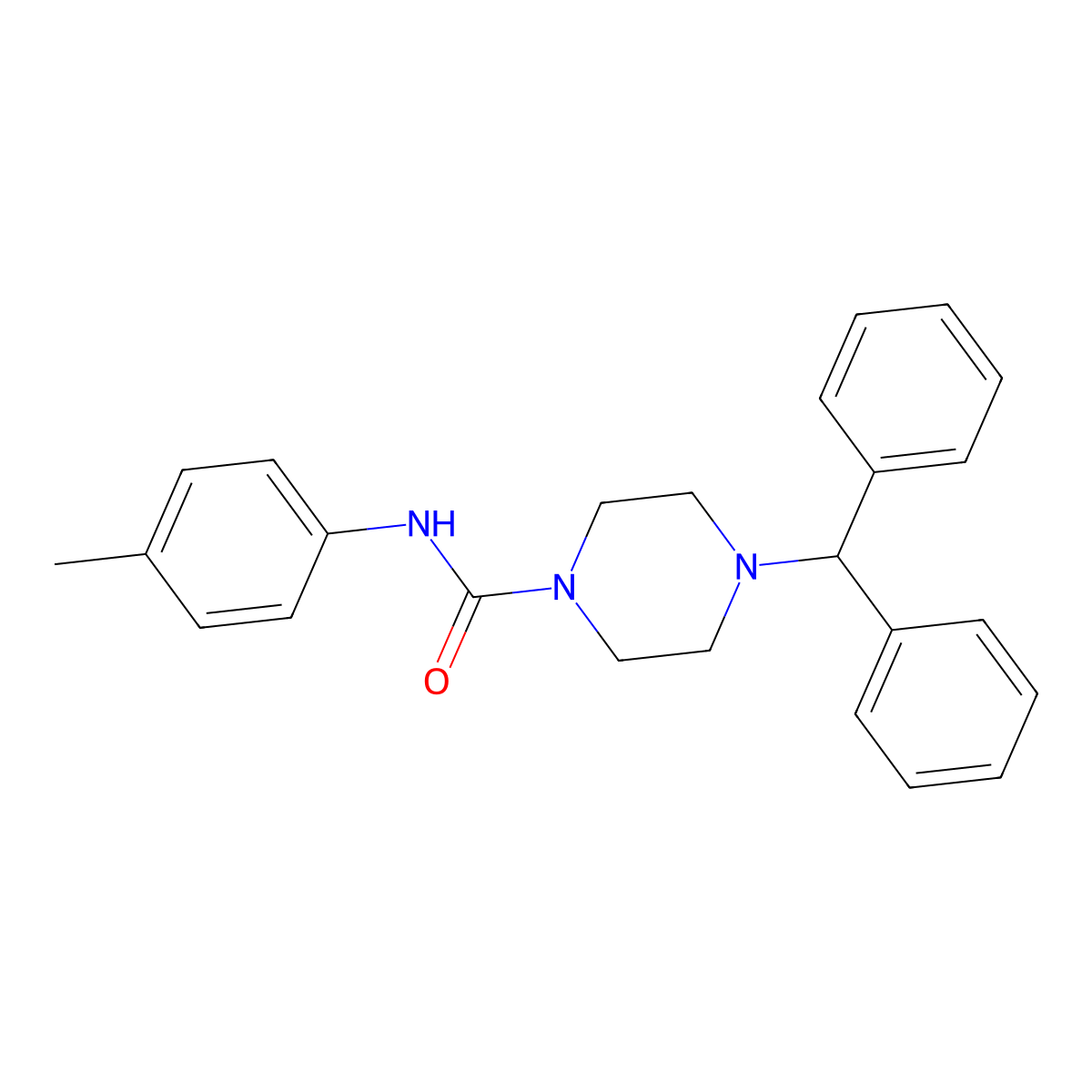 4-(diphenylmethyl)-N-(4-methylphenyl)piperazine-1-carboxamide molecular structure, CAS 496773-96-7