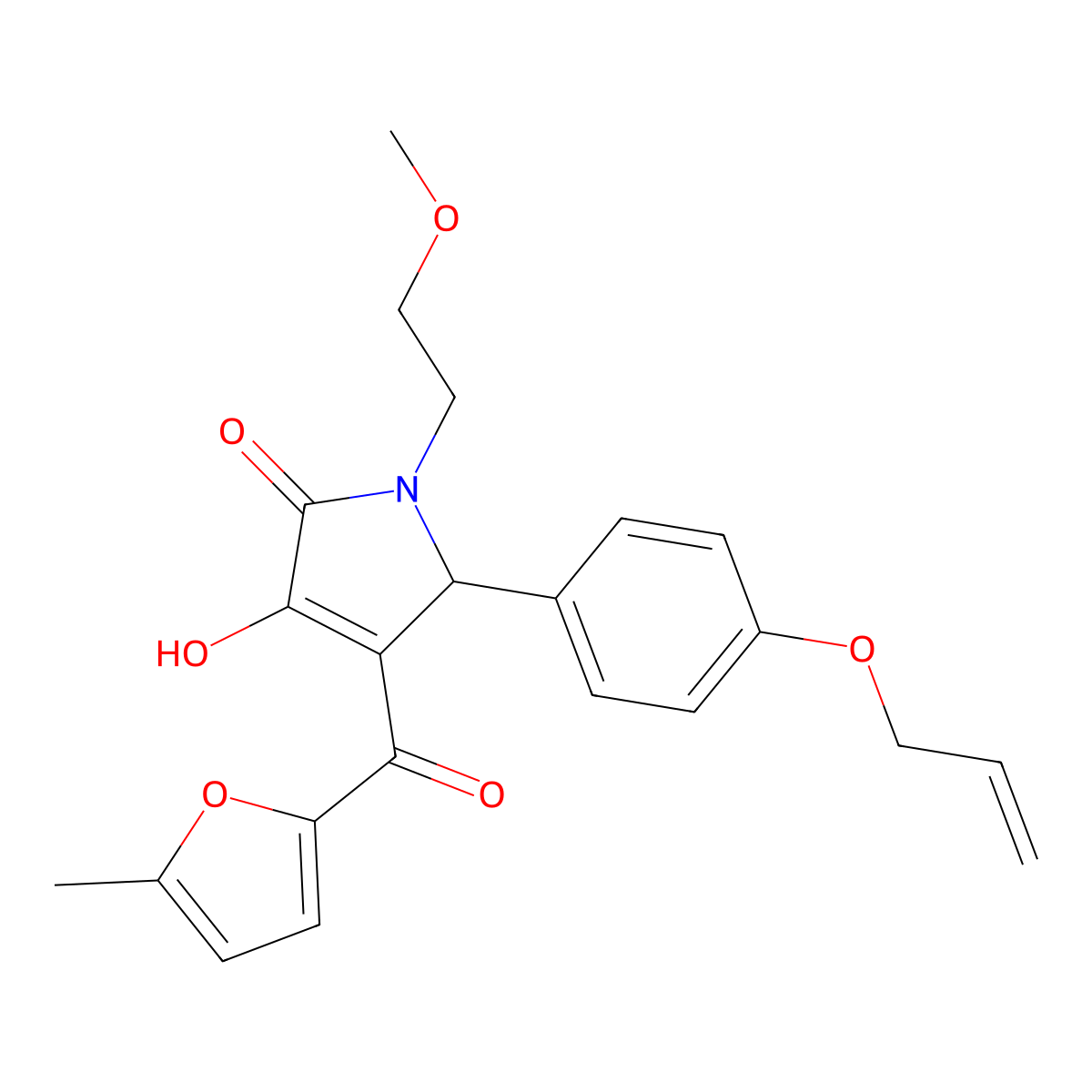 (4E)-4-[hydroxy(5-methylfuran-2-yl)methylidene]-1-(2-methoxyethyl)-5-[4-(prop-2-en-1-yloxy)phenyl]pyrrolidine-2,3-dione molecular structure, CAS 496774-45-9