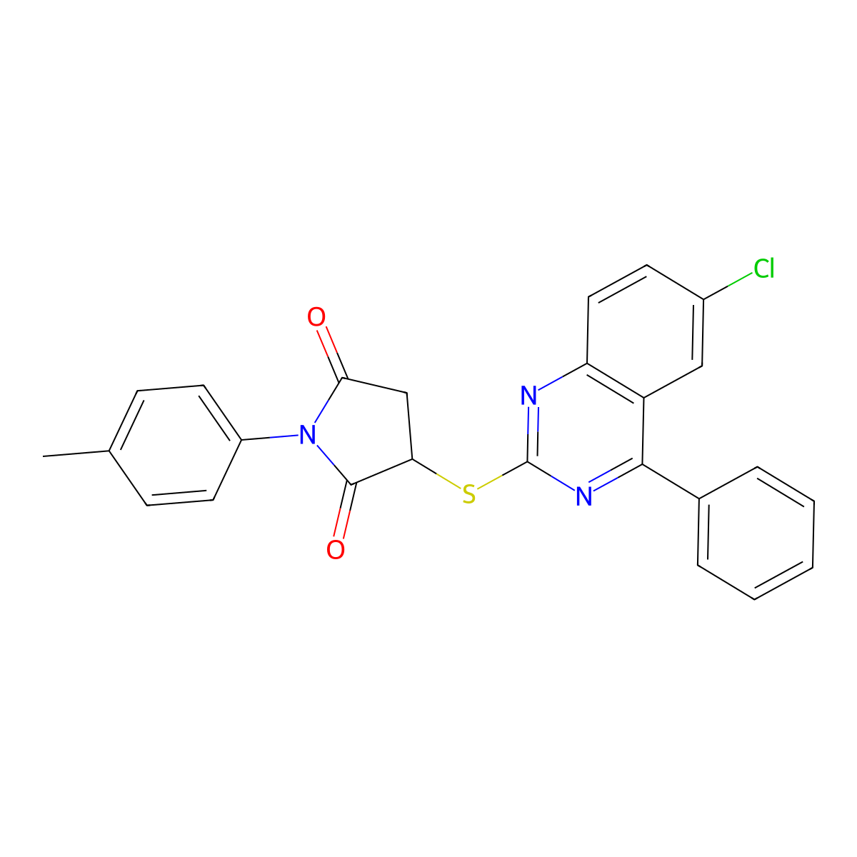3-[(6-Chloro-4-phenylquinazolin-2-yl)sulfanyl]-1-(4-methylphenyl)pyrrolidine-2,5-dione molecular structure, CAS 496775-32-7