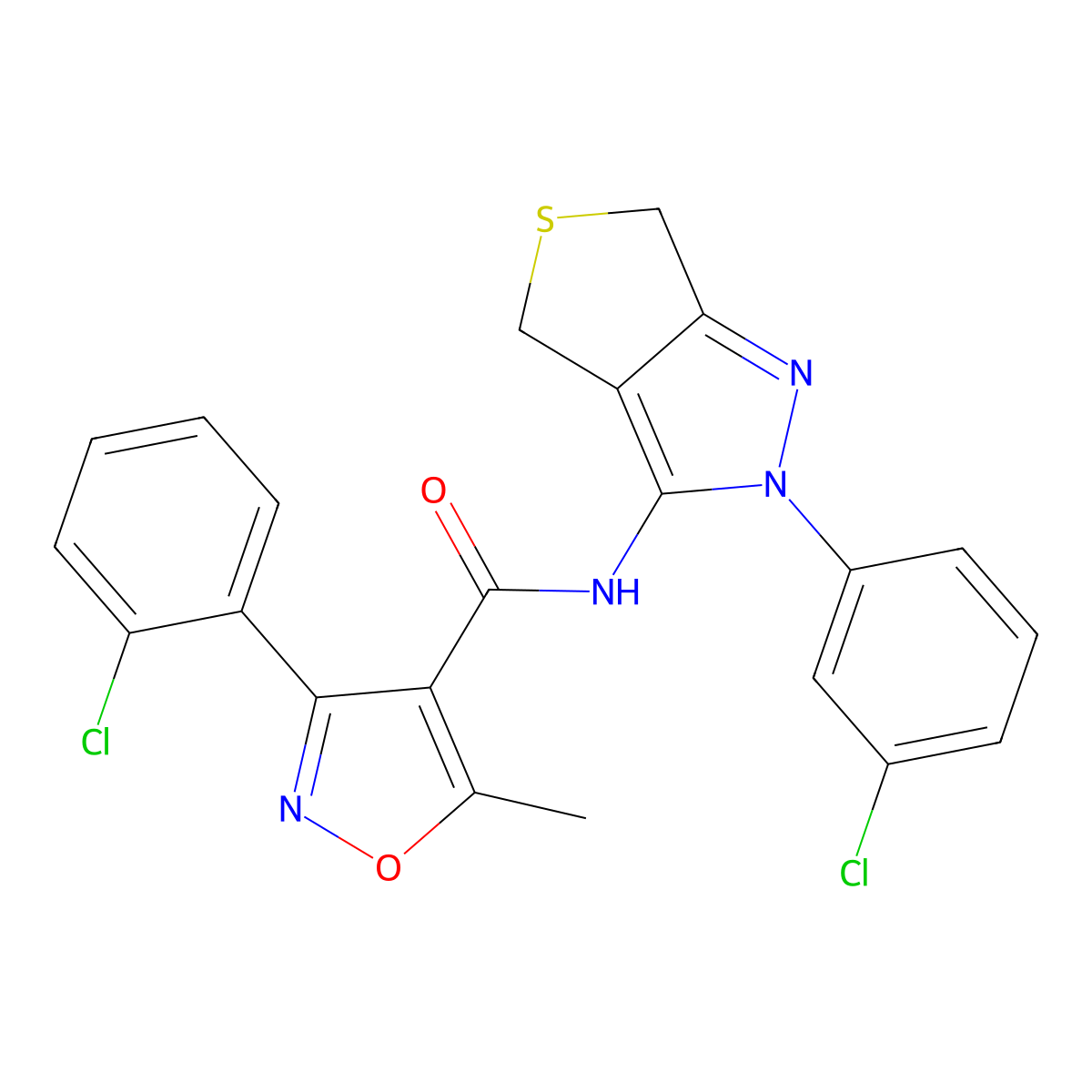 3-(2-chlorophenyl)-N-(2-(3-chlorophenyl)-4,6-dihydro-2H-thieno[3,4-c]pyrazol-3-yl)-5-methylisoxazole-4-carboxamide molecular structure, CAS 496775-56-5
