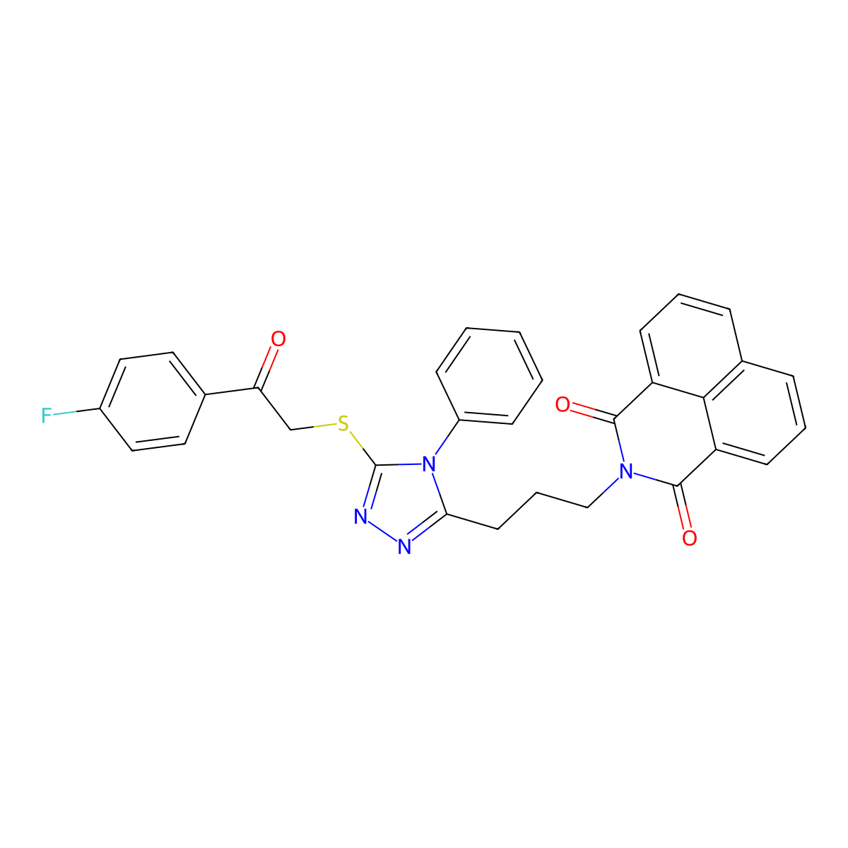2-[3-[5-[2-(4-Fluorophenyl)-2-oxoethyl]sulfanyl-4-phenyl-1,2,4-triazol-3-yl]propyl]benzo[de]isoquinoline-1,3-dione molecular structure, CAS 496775-79-2