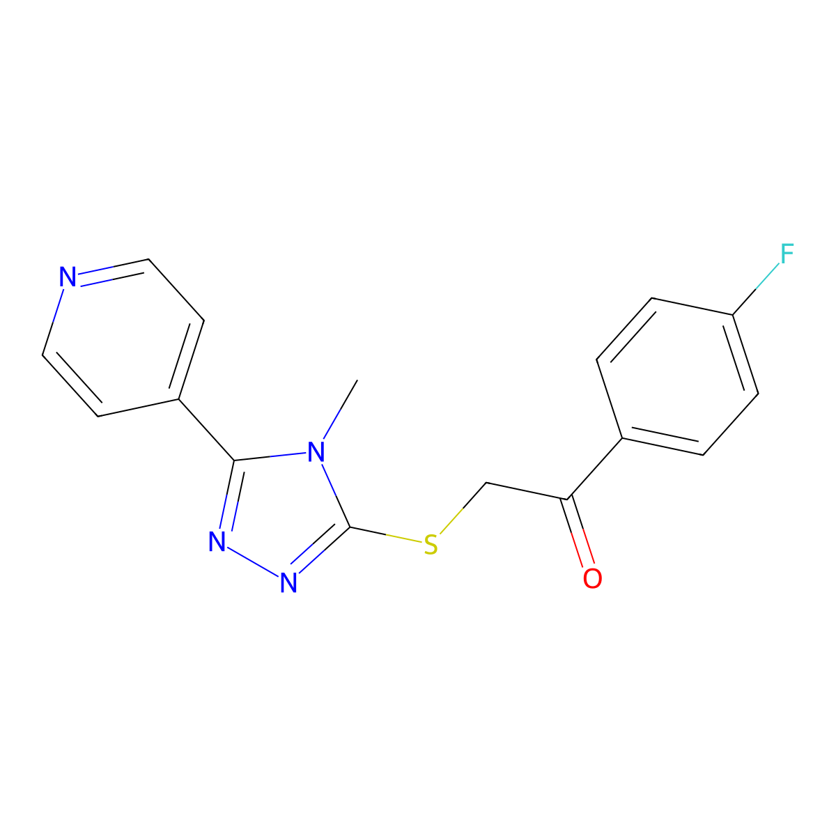1-(4-fluorophenyl)-2-((4-methyl-5-(pyridin-4-yl)-4H-1,2,4-triazol-3-yl)thio)ethanone molecular structure, CAS 496775-87-2