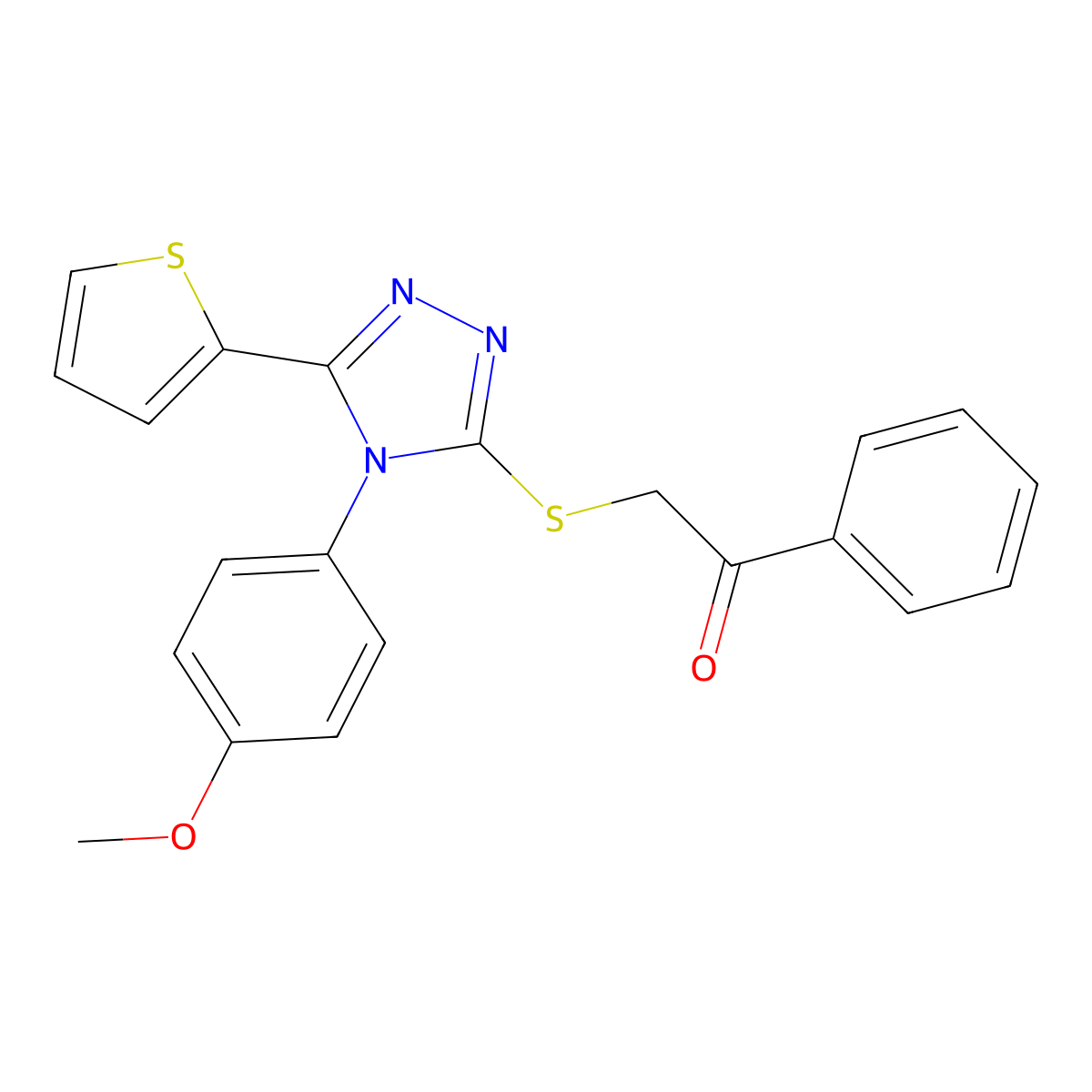2-[[4-(4-Methoxyphenyl)-5-thiophen-2-yl-1,2,4-triazol-3-yl]sulfanyl]-1-phenylethanone molecular structure, CAS 496776-04-6