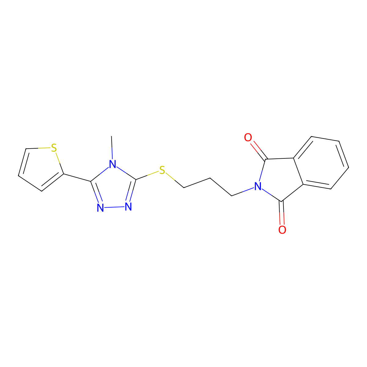 2-[3-[(4-Methyl-5-thiophen-2-yl-1,2,4-triazol-3-yl)sulfanyl]propyl]isoindole-1,3-dione molecular structure, CAS 496776-06-8