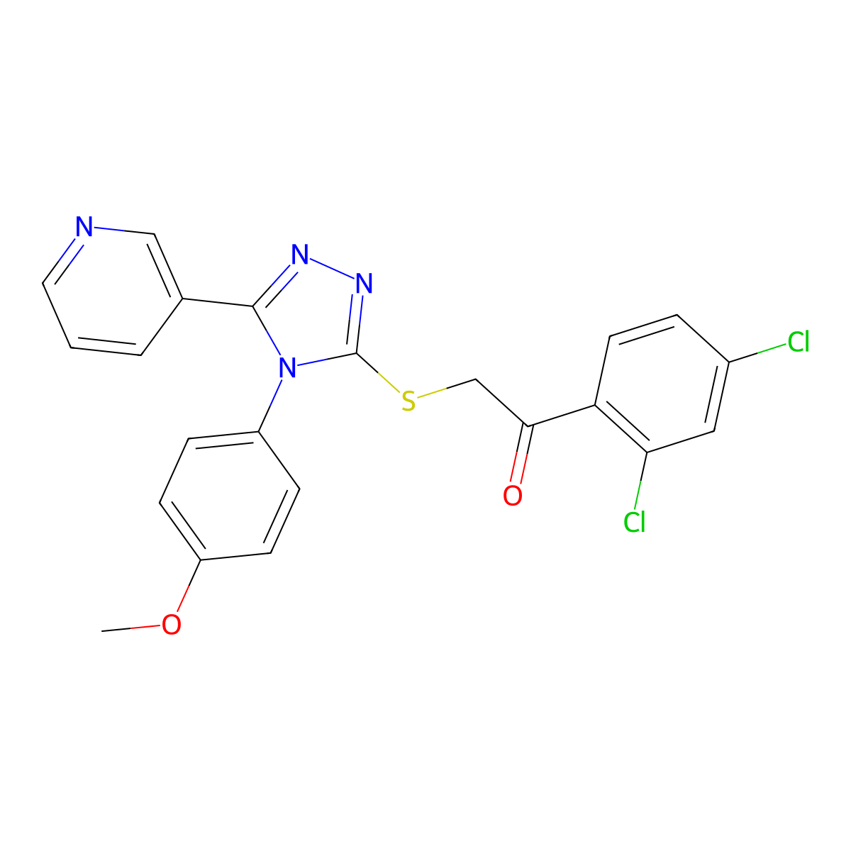 1-(2,4-Dichlorophenyl)-2-[[4-(4-methoxyphenyl)-5-pyridin-3-yl-1,2,4-triazol-3-yl]sulfanyl]ethanone molecular structure, CAS 496776-07-9