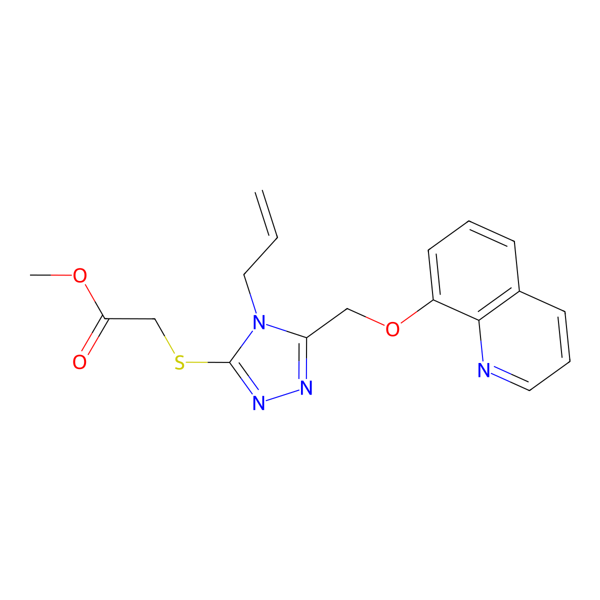 methyl ({4-allyl-5-[(8-quinolinyloxy)methyl]-4H-1,2,4-triazol-3-yl}thio)acetate molecular structure, CAS 496776-08-0