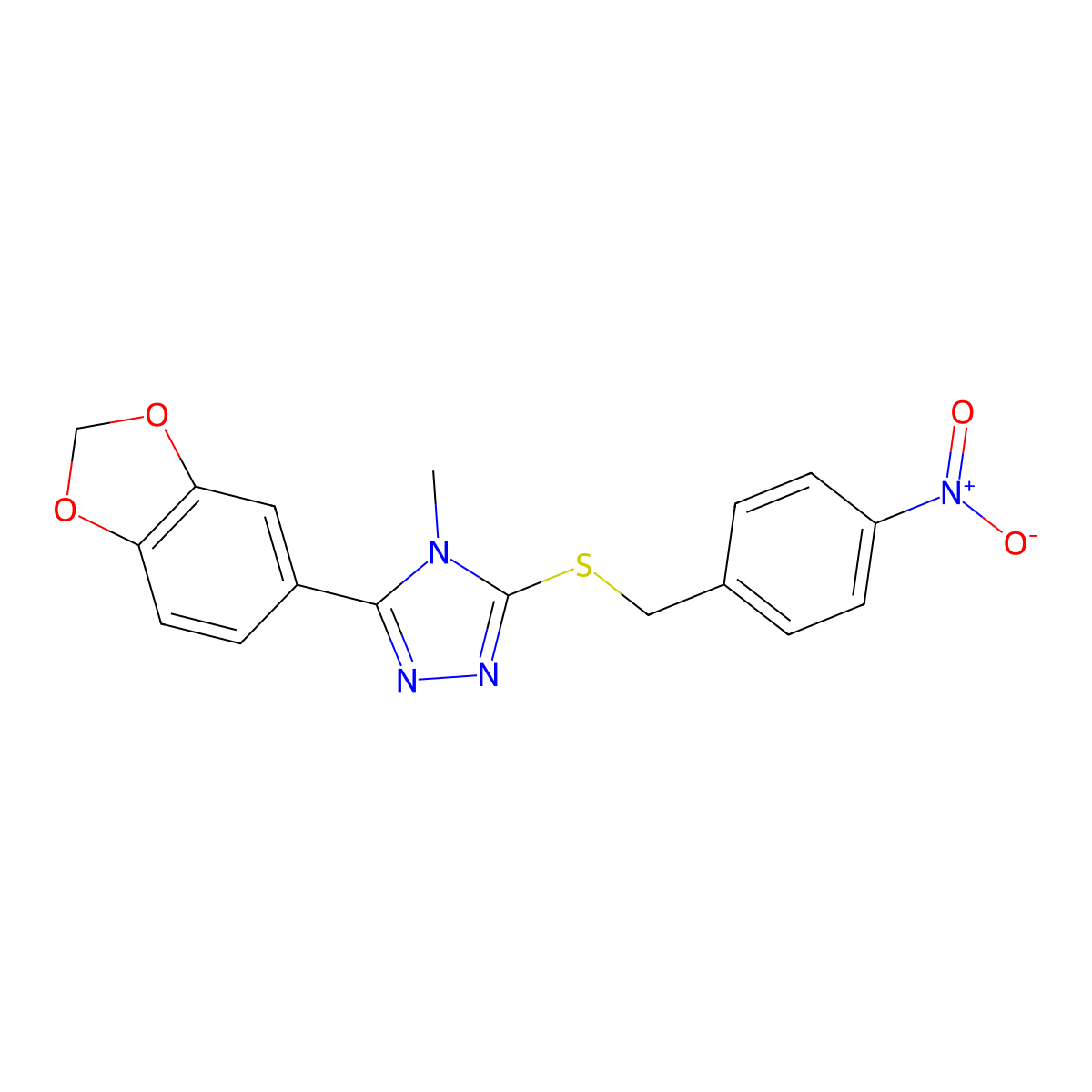 3-(1,3-Benzodioxol-5-yl)-4-methyl-5-[(4-nitrophenyl)methylsulfanyl]-1,2,4-triazole molecular structure, CAS 496776-22-8