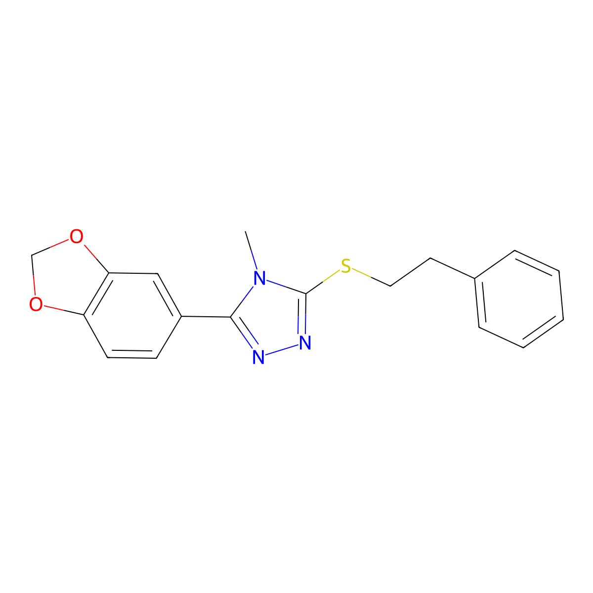 3-(1,3-benzodioxol-5-yl)-4-methyl-5-[(2-phenylethyl)sulfanyl]-4H-1,2,4-triazole molecular structure, CAS 496776-23-9