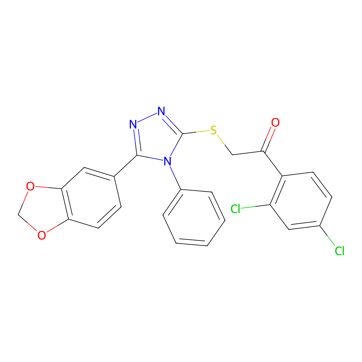 2-((5-(benzo[d][1,3]dioxol-5-yl)-4-phenyl-4H-1,2,4-triazol-3-yl)thio)-1-(2,4-dichlorophenyl)ethanone molecular structure, CAS 496776-25-1
