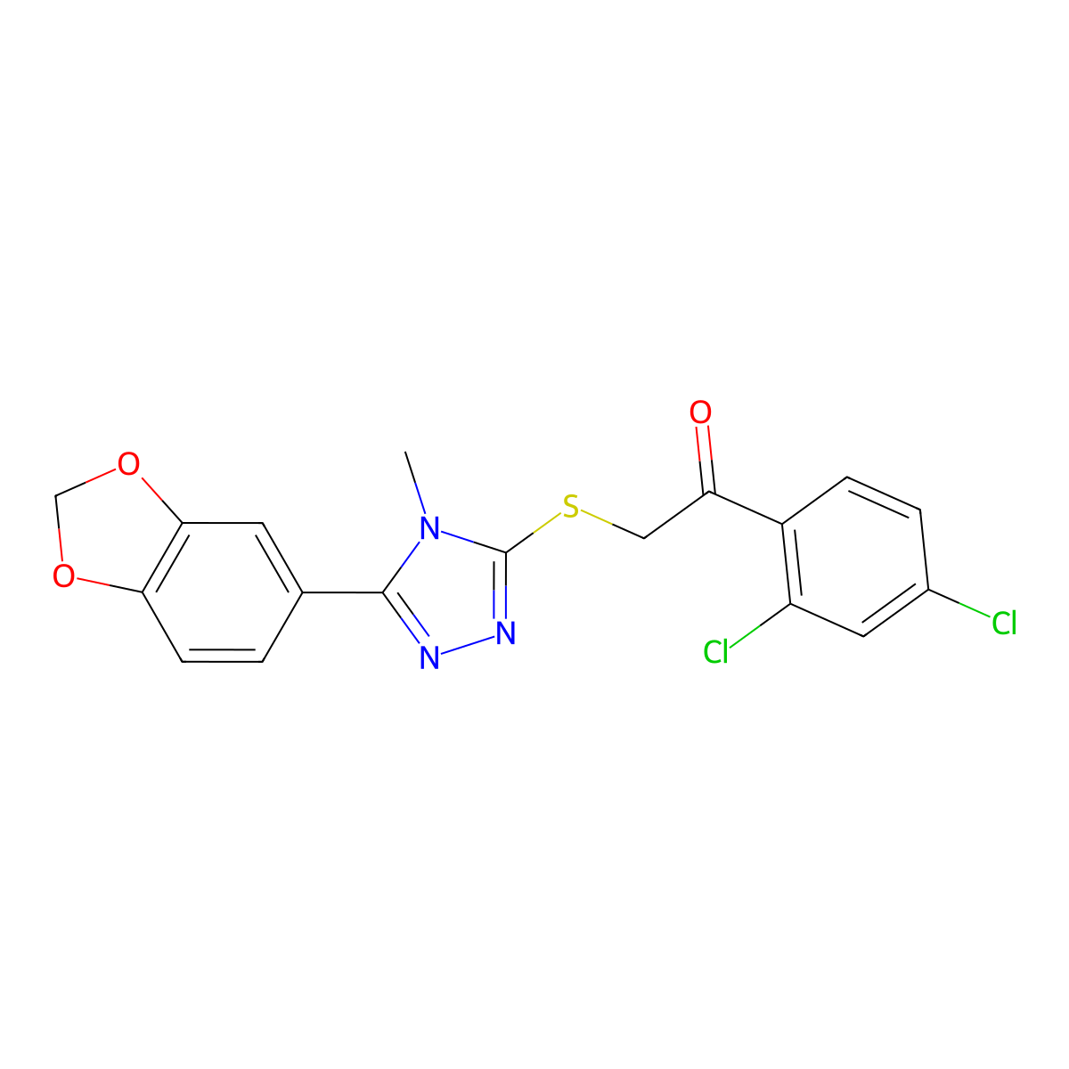 2-[[5-(1,3-Benzodioxol-5-yl)-4-methyl-1,2,4-triazol-3-yl]sulfanyl]-1-(2,4-dichlorophenyl)ethanone molecular structure, CAS 496776-26-2