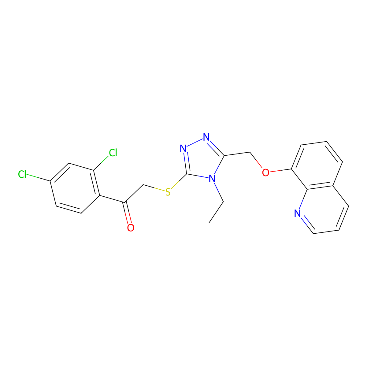 1-(2,4-dichlorophenyl)-2-({4-ethyl-5-[(8-quinolinyloxy)methyl]-4H-1,2,4-triazol-3-yl}sulfanyl)ethanone molecular structure, CAS 496776-34-2
