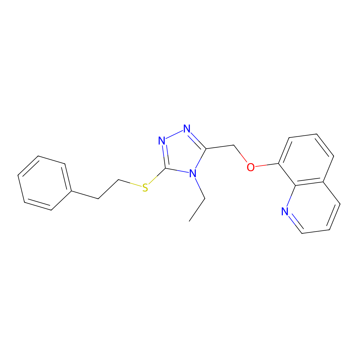 8-((4-ethyl-5-(phenethylthio)-4H-1,2,4-triazol-3-yl)methoxy)quinoline molecular structure, CAS 496776-37-5