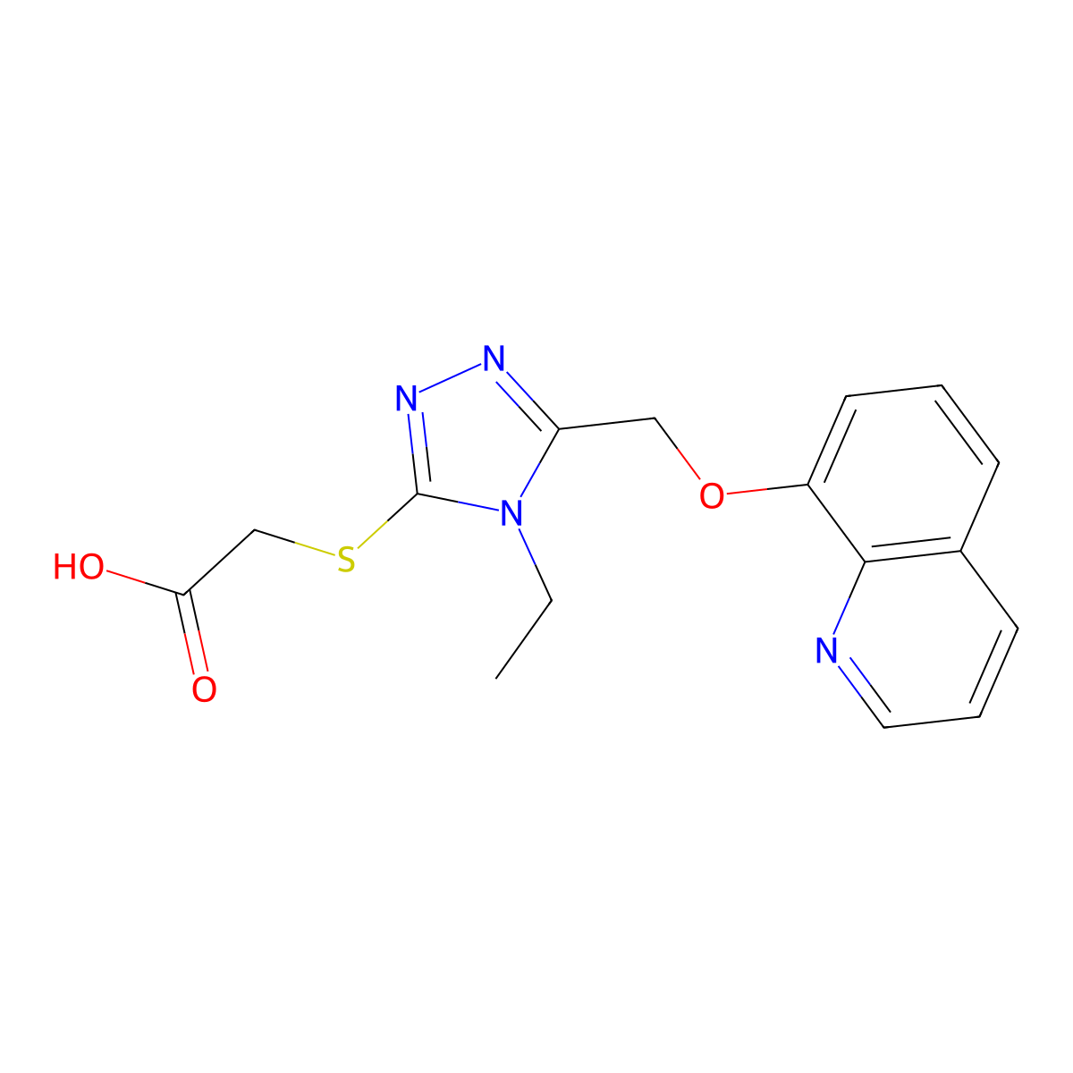 2-[4-Ethyl-5-(8-quinolyloxymethyl)-1,2,4-triazol-3-ylthio]acetic acid molecular structure, CAS 496776-38-6