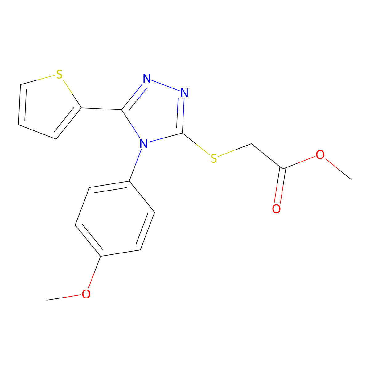 methyl 2-((4-(4-methoxyphenyl)-5-(thiophen-2-yl)-4H-1,2,4-triazol-3-yl)thio)acetate molecular structure, CAS 496776-46-6