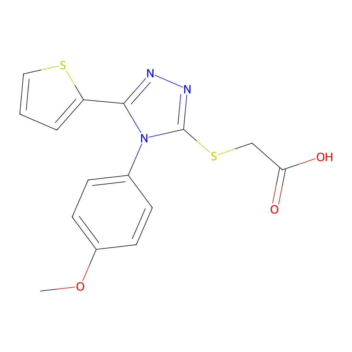 {[4-(4-methoxyphenyl)-5-(thiophen-2-yl)-4H-1,2,4-triazol-3-yl]sulfanyl}acetic acid molecular structure, CAS 496776-49-9