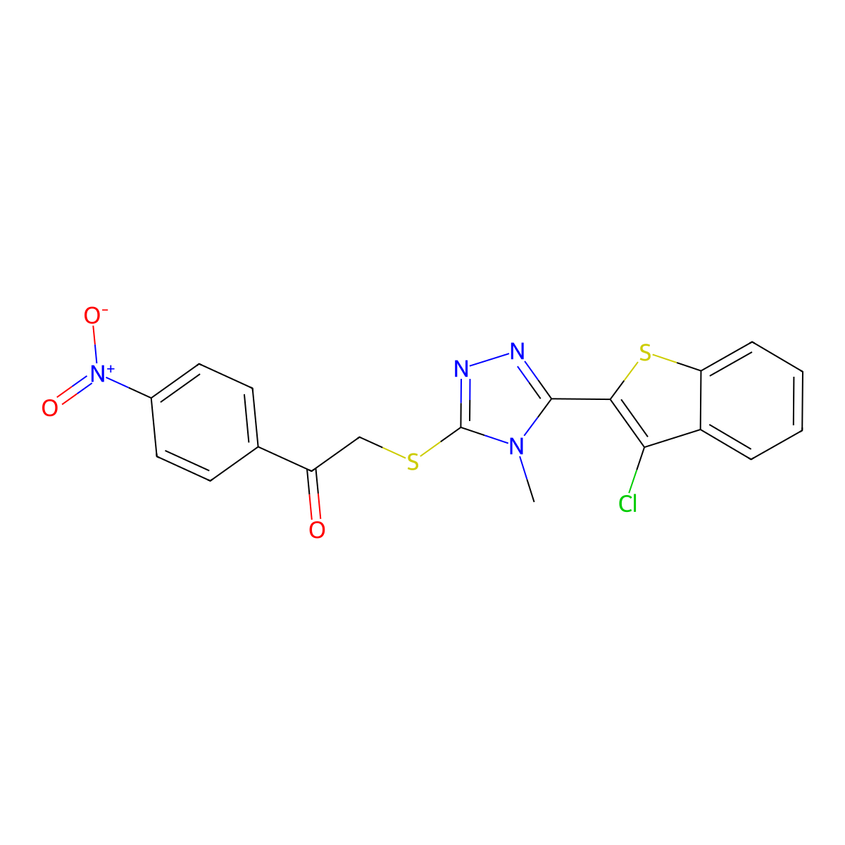 2-[[5-(3-Chloro-1-benzothiophen-2-yl)-4-methyl-1,2,4-triazol-3-yl]sulfanyl]-1-(4-nitrophenyl)ethanone molecular structure, CAS 496776-70-6