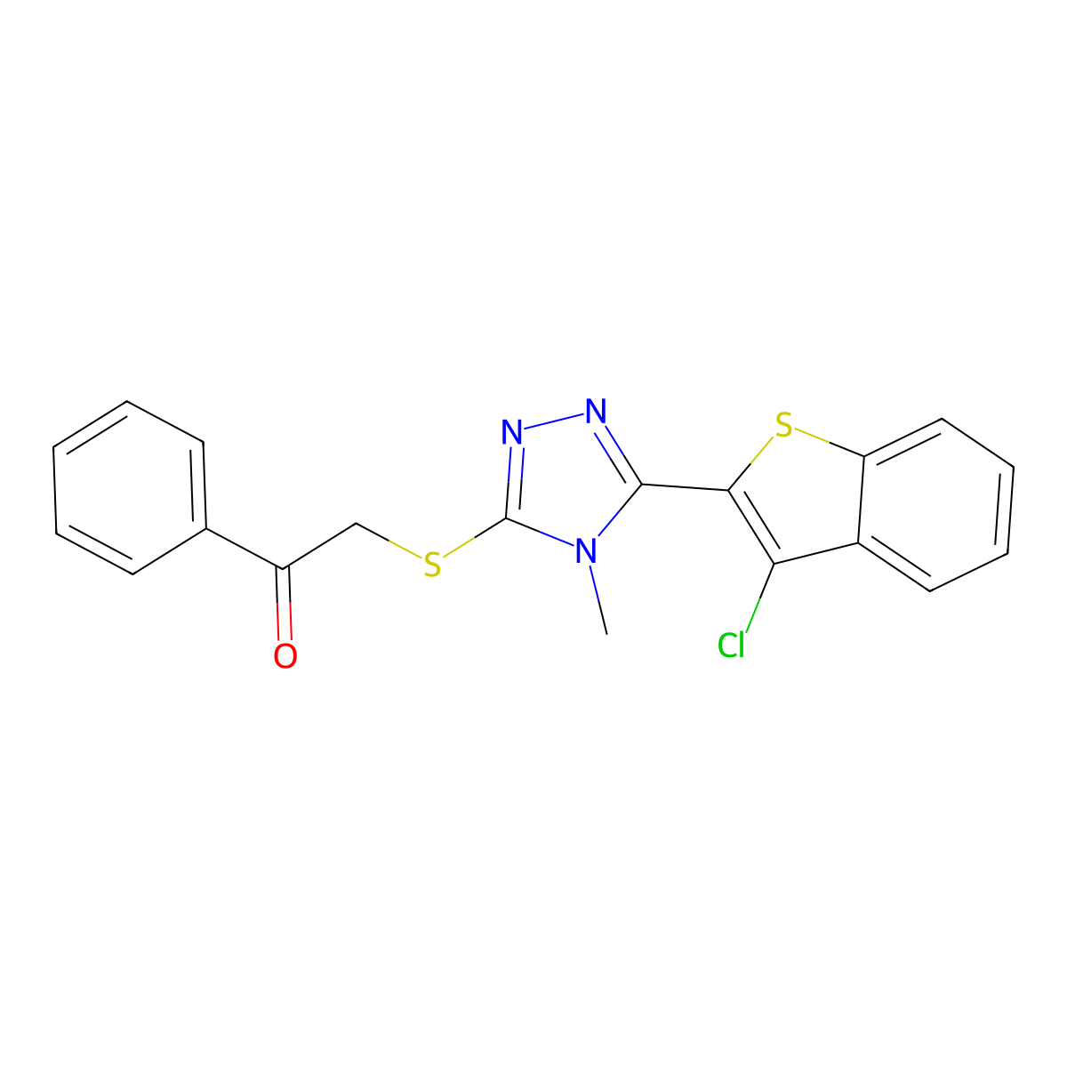 2-[[5-(3-Chloro-1-benzothiophen-2-yl)-4-methyl-1,2,4-triazol-3-yl]sulfanyl]-1-phenylethanone molecular structure, CAS 496776-75-1