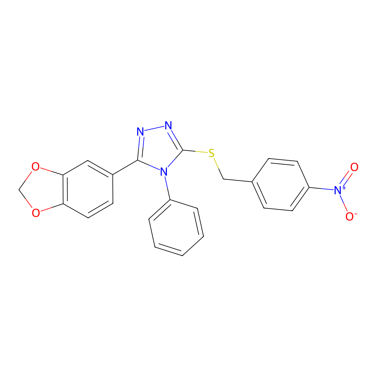 3-(1,3-benzodioxol-5-yl)-5-[(4-nitrobenzyl)sulfanyl]-4-phenyl-4H-1,2,4-triazole molecular structure, CAS 496776-83-1