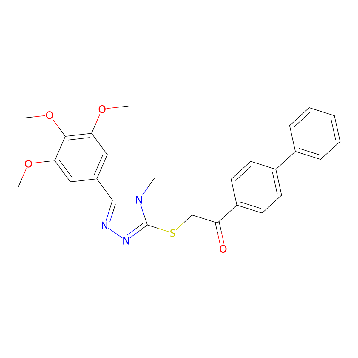 2-[[4-Methyl-5-(3,4,5-trimethoxyphenyl)-1,2,4-triazol-3-yl]sulfanyl]-1-(4-phenylphenyl)ethanone molecular structure, CAS 496776-90-0