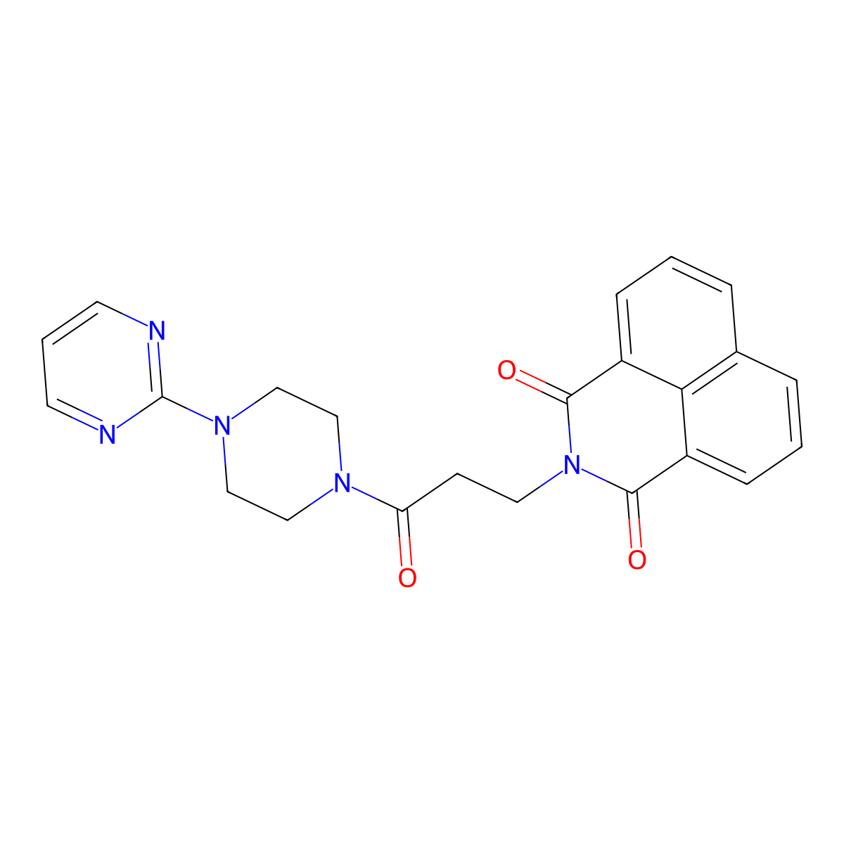 2-(3-oxo-3-(4-(pyrimidin-2-yl)piperazin-1-yl)propyl)-1H-benzo[de]isoquinoline-1,3(2H)-dione molecular structure, CAS 496776-94-4
