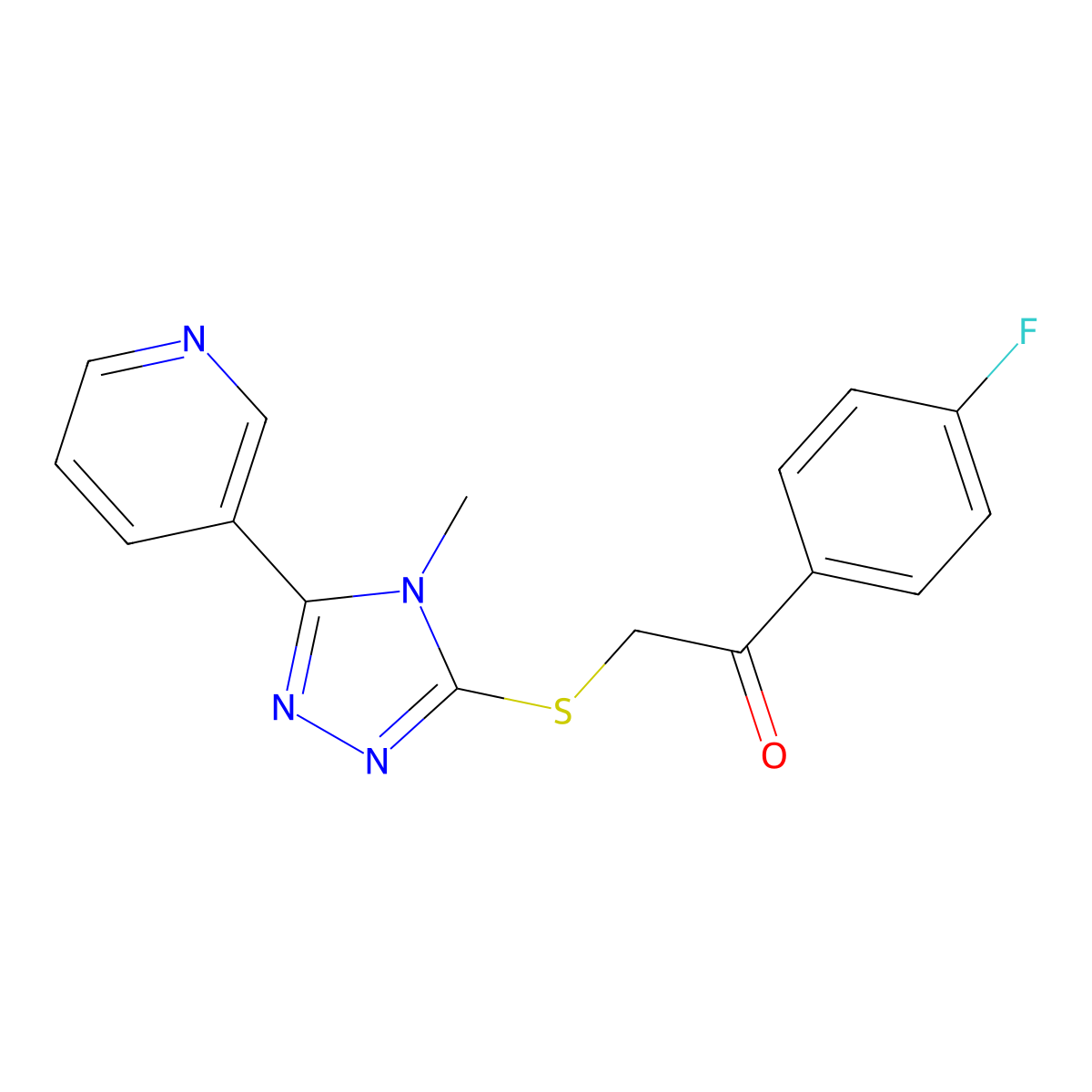 1-(4-fluorophenyl)-2-[(4-methyl-5-pyridin-3-yl-4H-1,2,4-triazol-3-yl)thio]ethanone molecular structure, CAS 496777-02-7