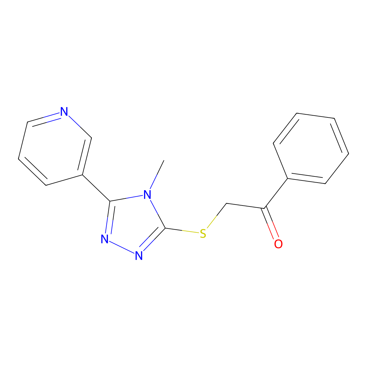 2-(4-Methyl-5-pyridin-3-yl-4H-[1,2,4]triazol-3-ylsulfanyl)-1-phenyl-ethanone molecular structure, CAS 496777-05-0