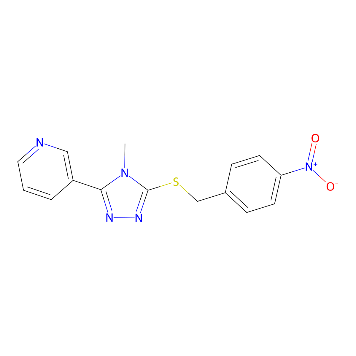 3-(4-methyl-5-((4-nitrobenzyl)thio)-4H-1,2,4-triazol-3-yl)pyridine molecular structure, CAS 496777-06-1