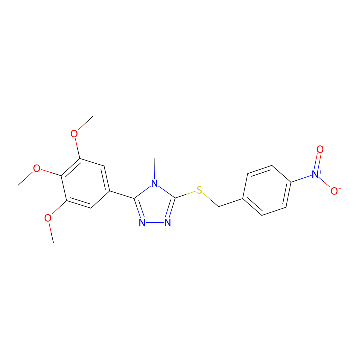 4-methyl-3-((4-nitrobenzyl)thio)-5-(3,4,5-trimethoxyphenyl)-4H-1,2,4-triazole molecular structure, CAS 496777-07-2
