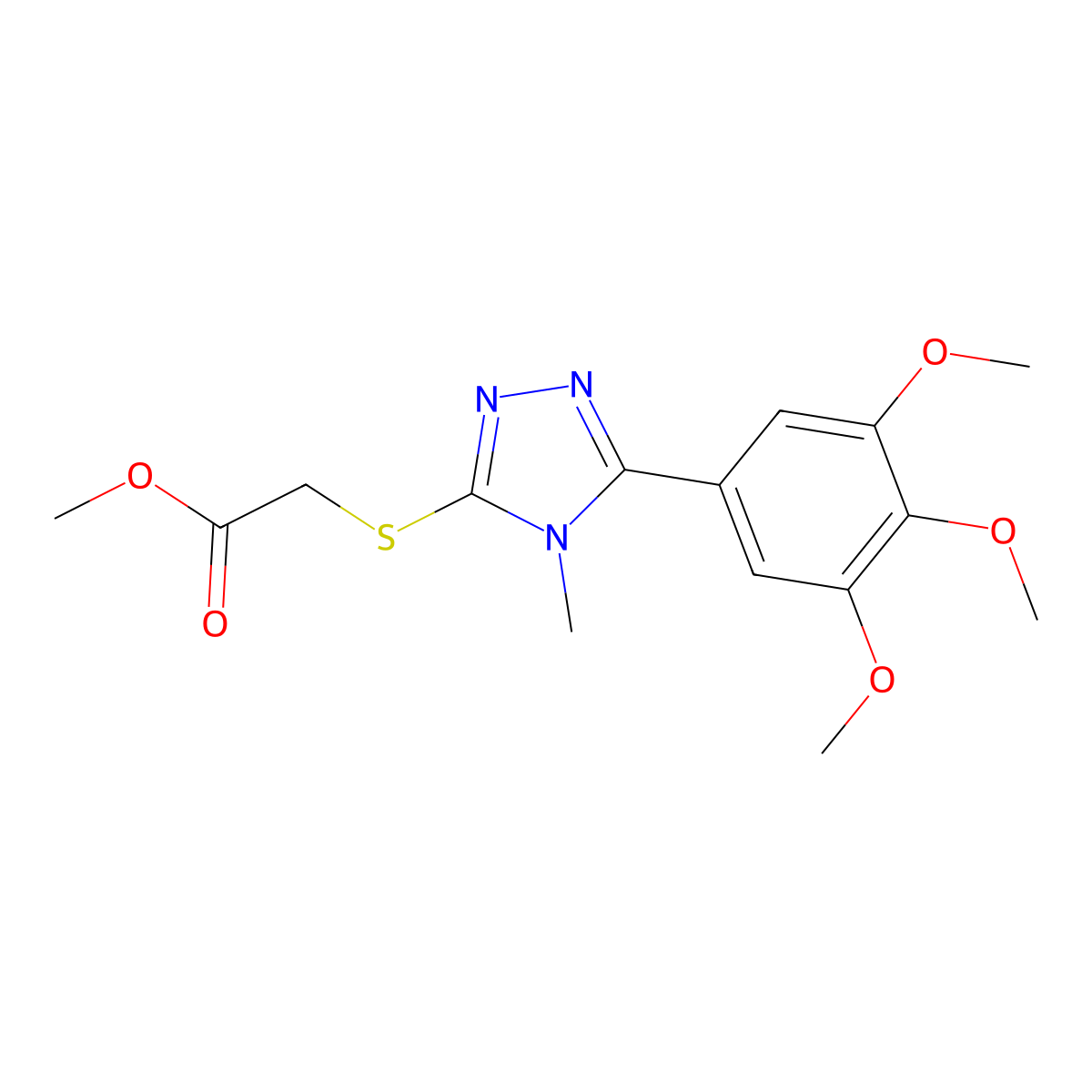 methyl {[4-methyl-5-(3,4,5-trimethoxyphenyl)-4H-1,2,4-triazol-3-yl]sulfanyl}acetate molecular structure, CAS 496777-08-3