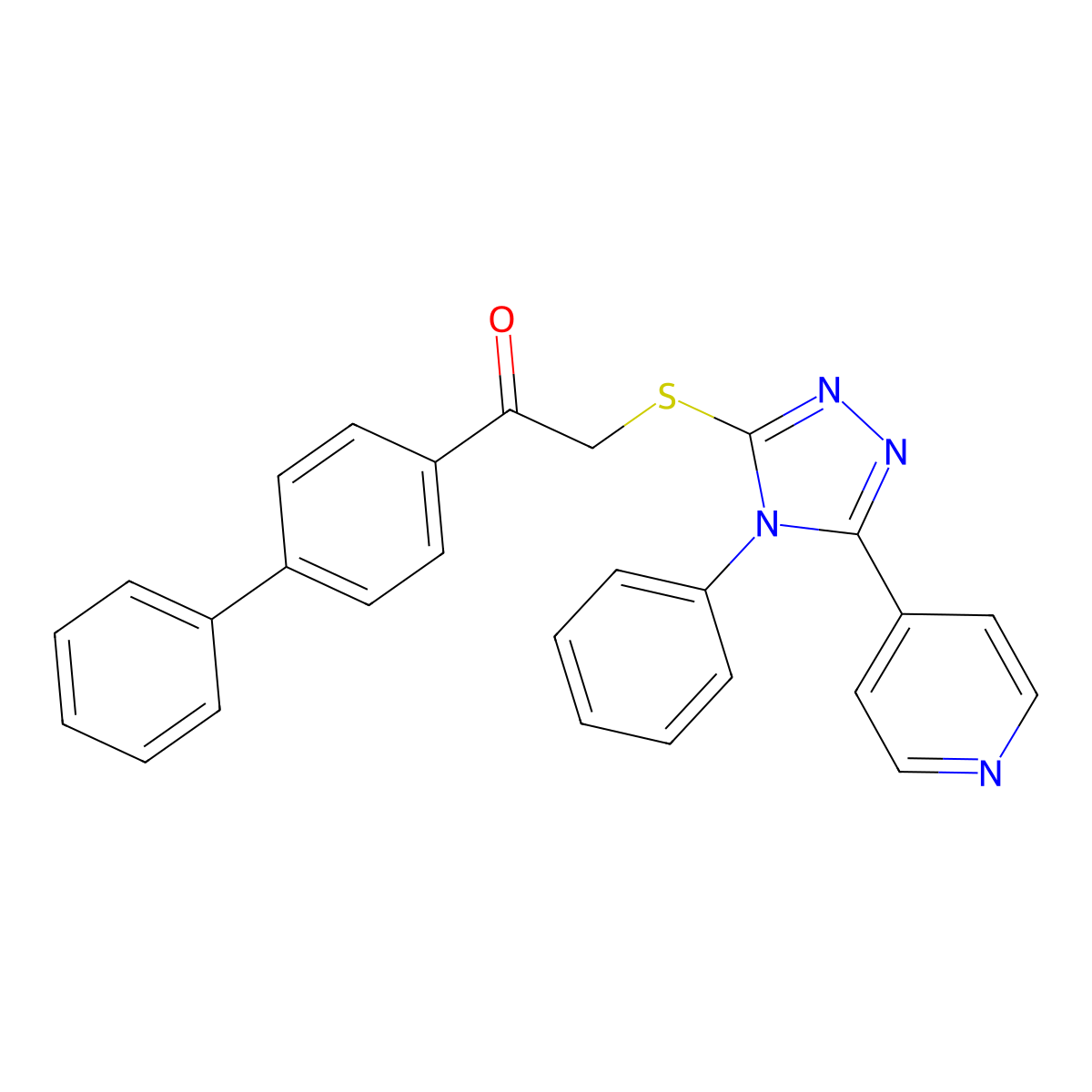 1-(4-Phenylphenyl)-2-[(4-phenyl-5-pyridin-4-yl-1,2,4-triazol-3-yl)sulfanyl]ethanone molecular structure, CAS 496777-11-8