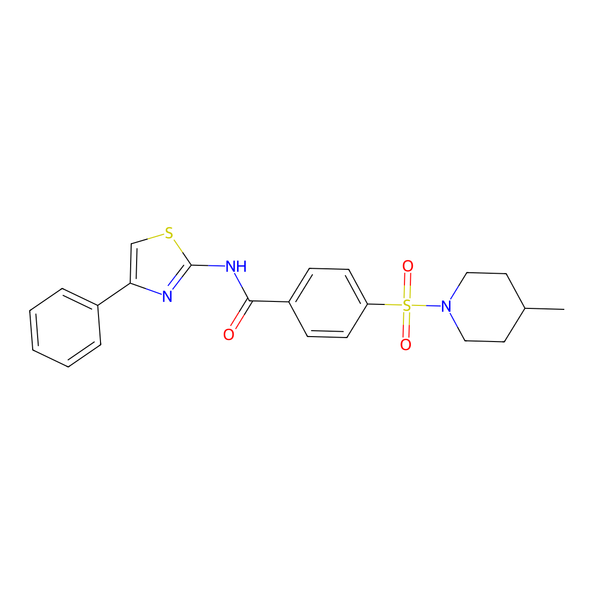 4-[(4-methylpiperidin-1-yl)sulfonyl]-N-(4-phenyl-1,3-thiazol-2-yl)benzamide molecular structure, CAS 496777-16-3
