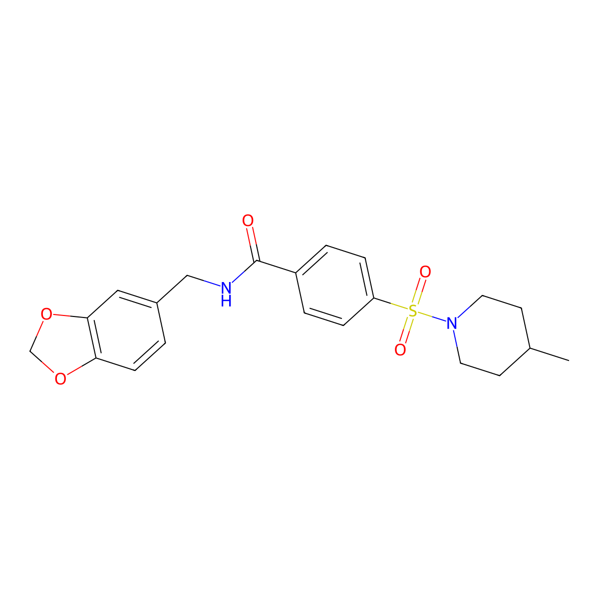 N-(1,3-benzodioxol-5-ylmethyl)-4-(4-methylpiperidin-1-yl)sulfonylbenzamide molecular structure, CAS 496777-25-4
