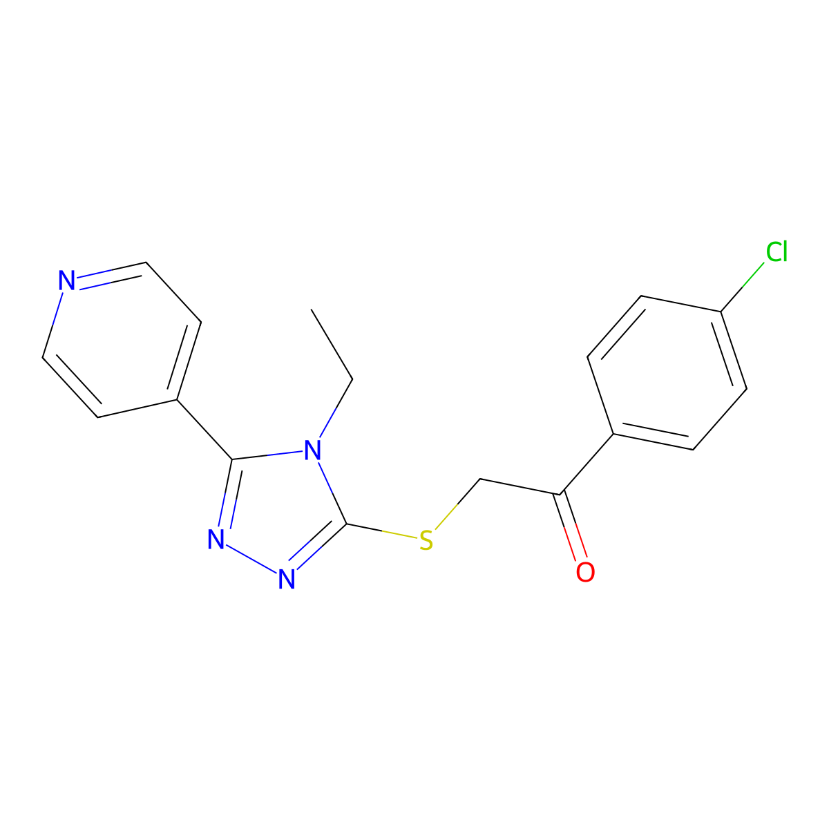 1-(4-chlorophenyl)-2-{[4-ethyl-5-(pyridin-4-yl)-4H-1,2,4-triazol-3-yl]sulfanyl}ethanone molecular structure, CAS 496777-35-6