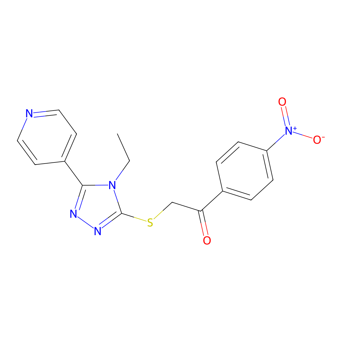 2-[(4-Ethyl-5-pyridin-4-yl-1,2,4-triazol-3-yl)sulfanyl]-1-(4-nitrophenyl)ethanone molecular structure, CAS 496777-36-7