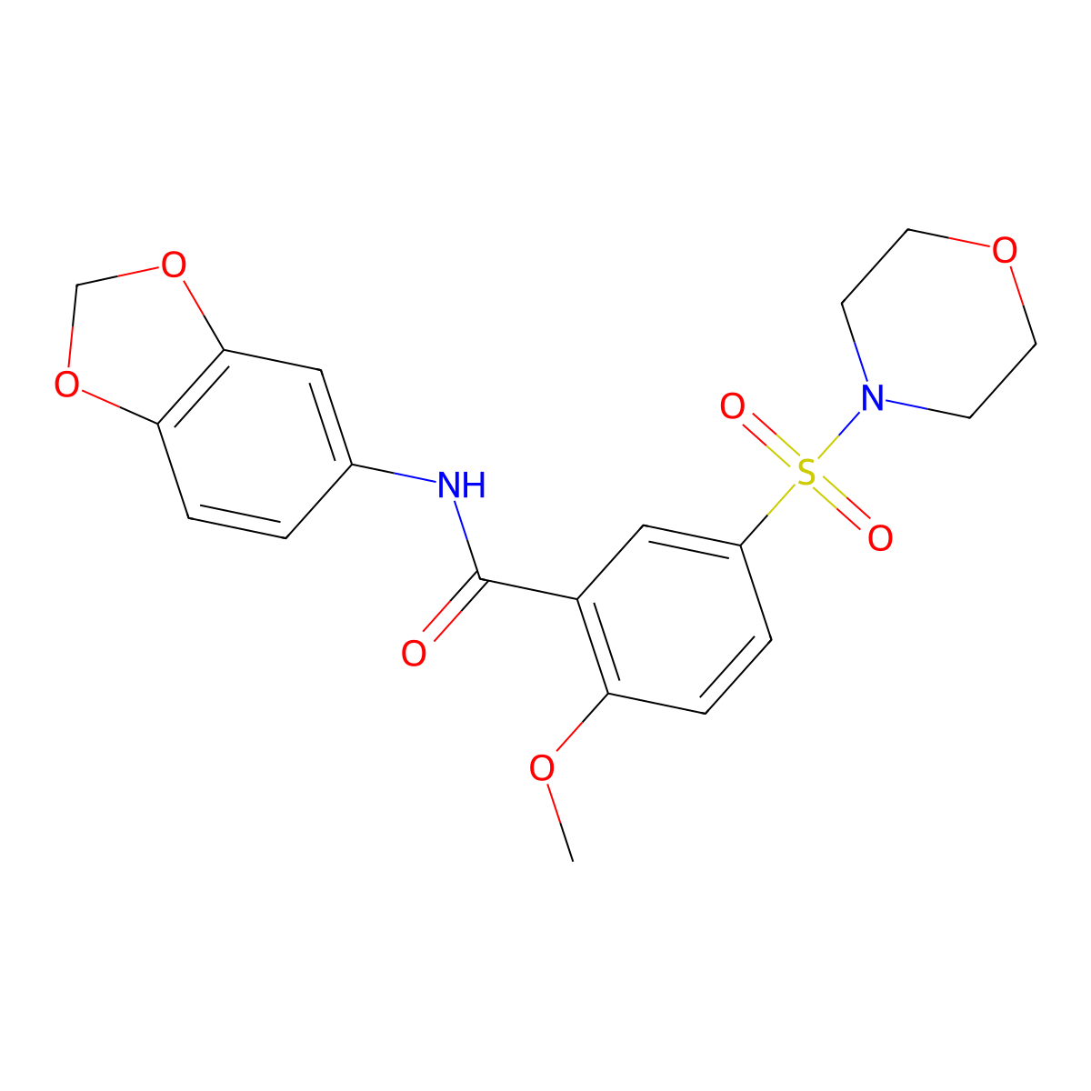 N-(1,3-benzodioxol-5-yl)-2-methoxy-5-morpholin-4-ylsulfonylbenzamide molecular structure, CAS 496777-46-9