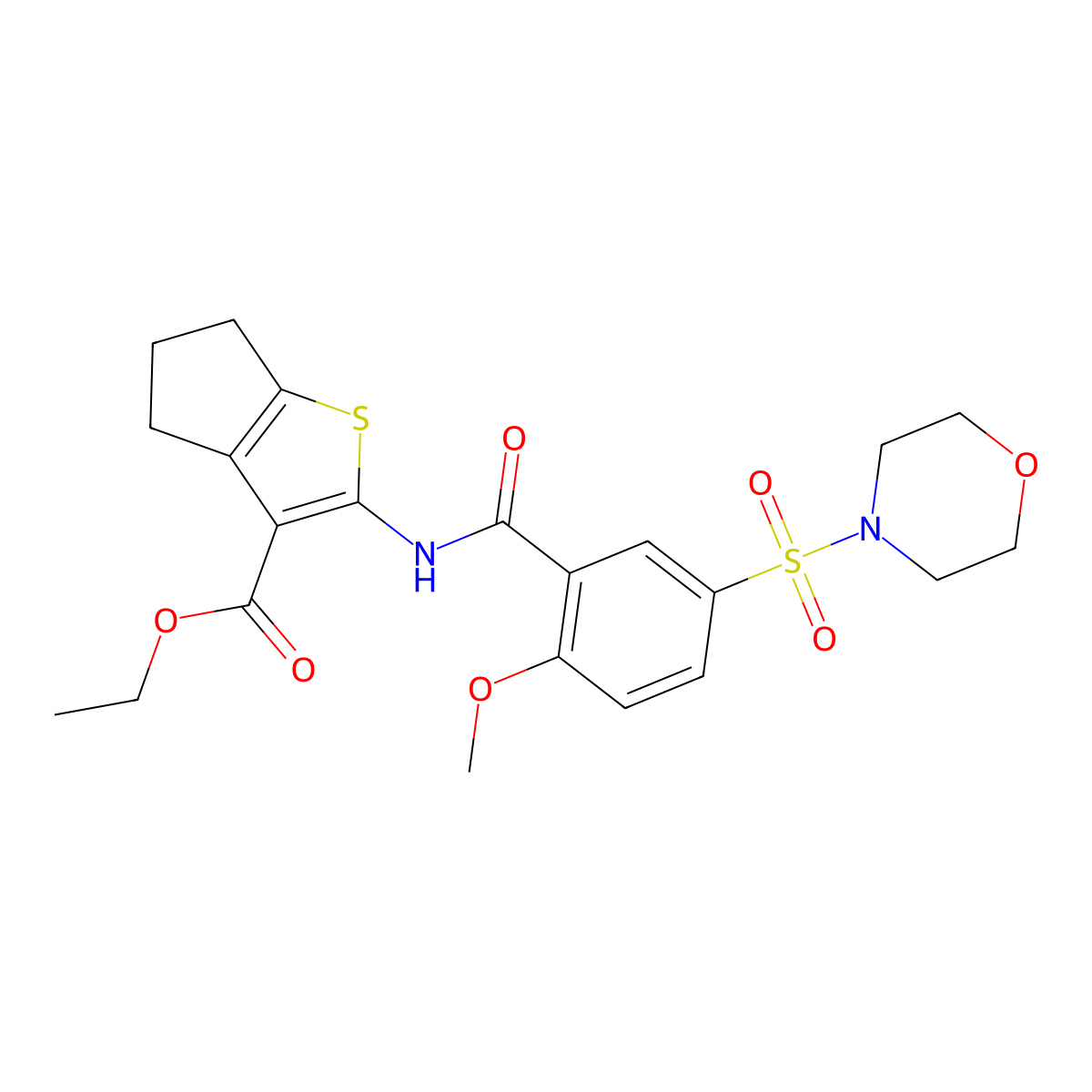 ethyl 2-(2-methoxy-5-(morpholinosulfonyl)benzamido)-5,6-dihydro-4H-cyclopenta[b]thiophene-3-carboxylate molecular structure, CAS 496777-47-0