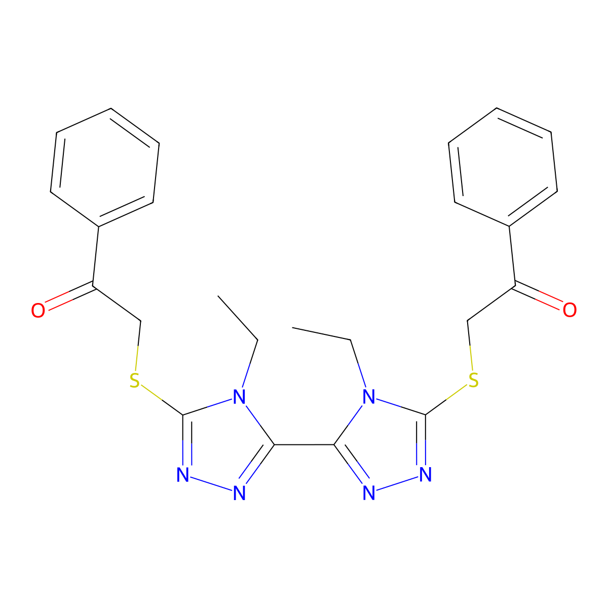 2-[[4-Ethyl-5-(4-ethyl-5-phenacylsulfanyl-1,2,4-triazol-3-yl)-1,2,4-triazol-3-yl]sulfanyl]-1-phenylethanone molecular structure, CAS 496777-48-1