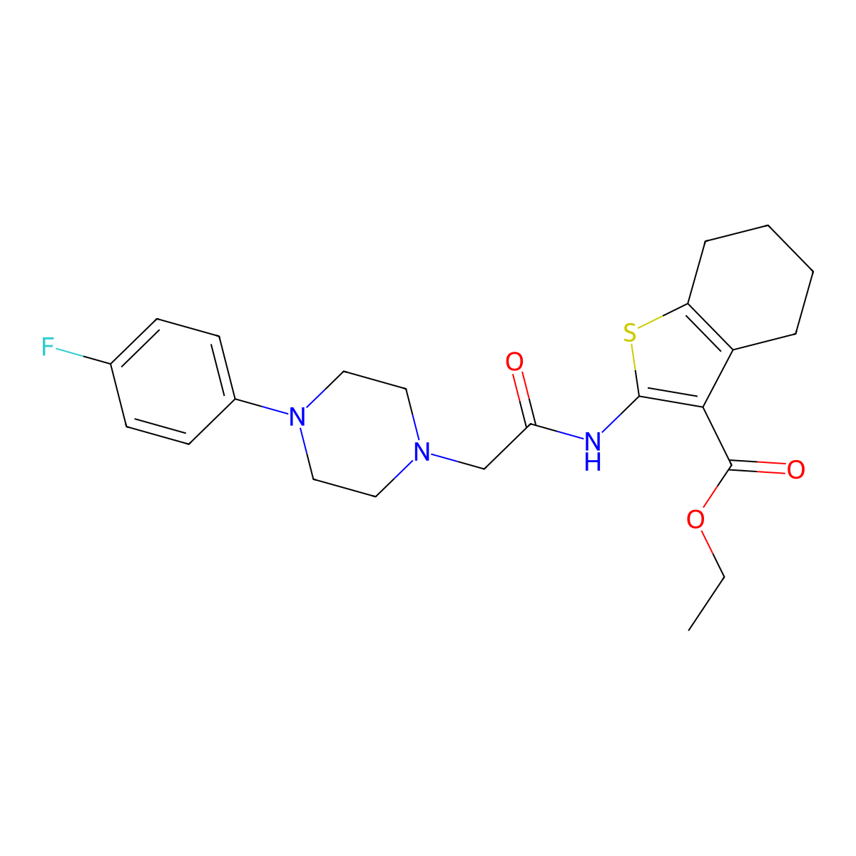 Ethyl 2-[[2-[4-(4-fluorophenyl)piperazin-1-yl]acetyl]amino]-4,5,6,7-tetrahydro-1-benzothiophene-3-carboxylate molecular structure, CAS 496777-63-0